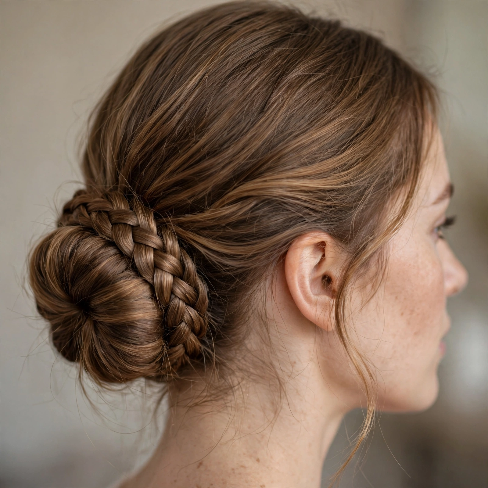 Low bun with braided edge detail