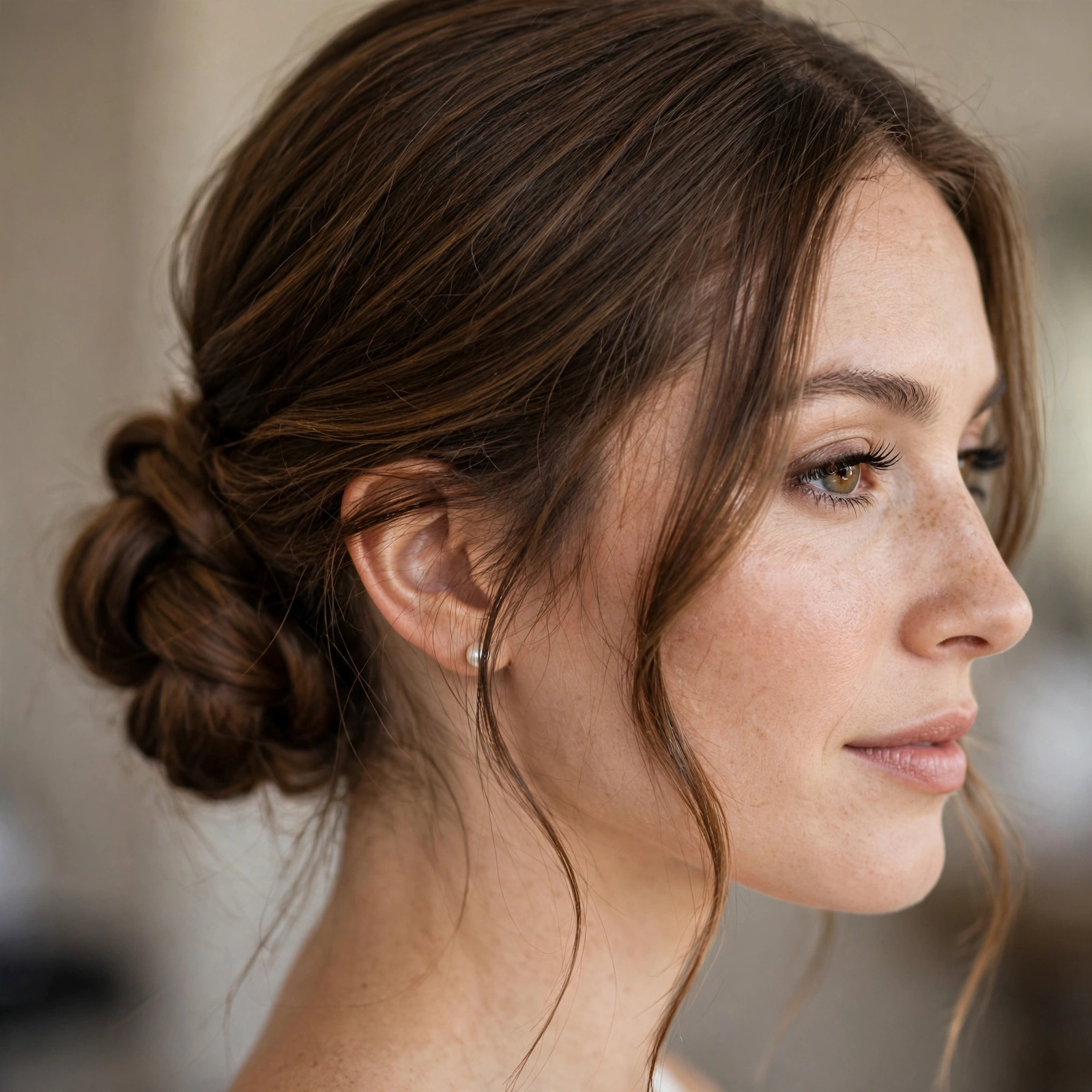 Knotted low bun wedding hairstyle