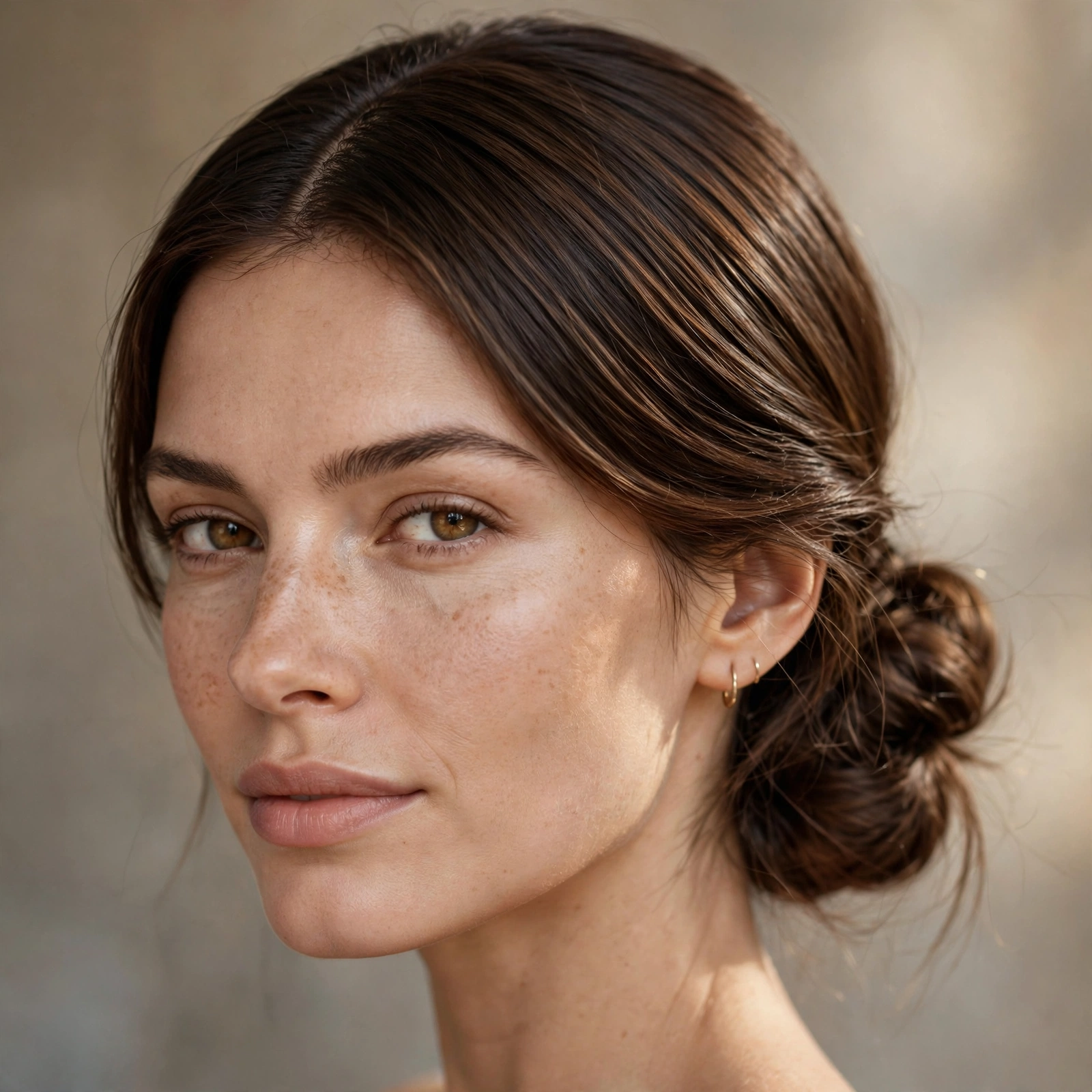 Low bun with deep side part