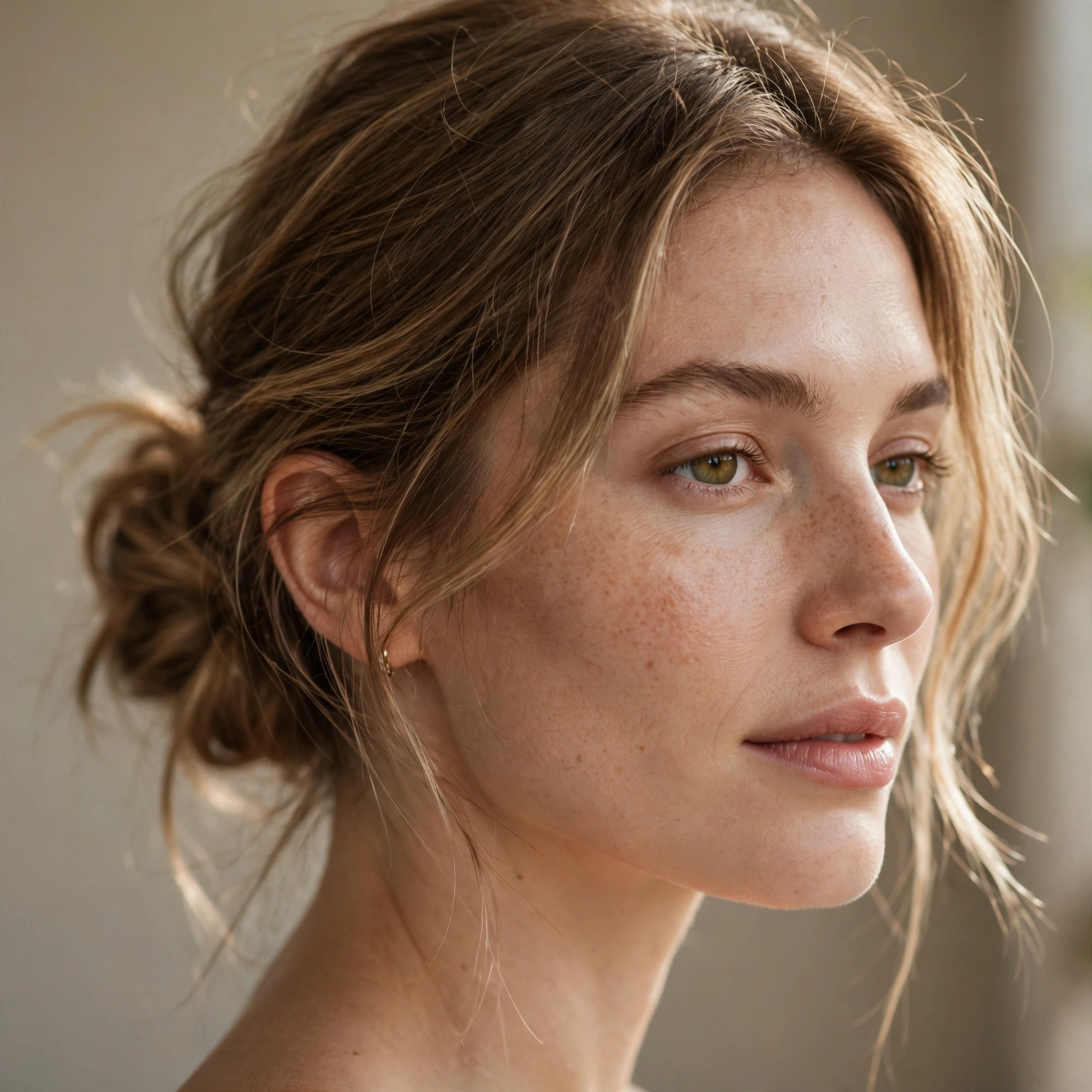 Soft effortless low bun hairstyle