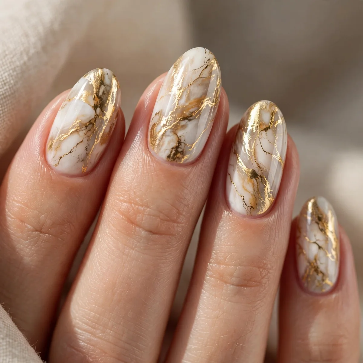 Marble nails with gold veining