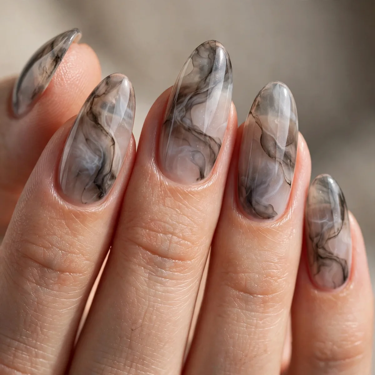 Smoky translucent marble nails