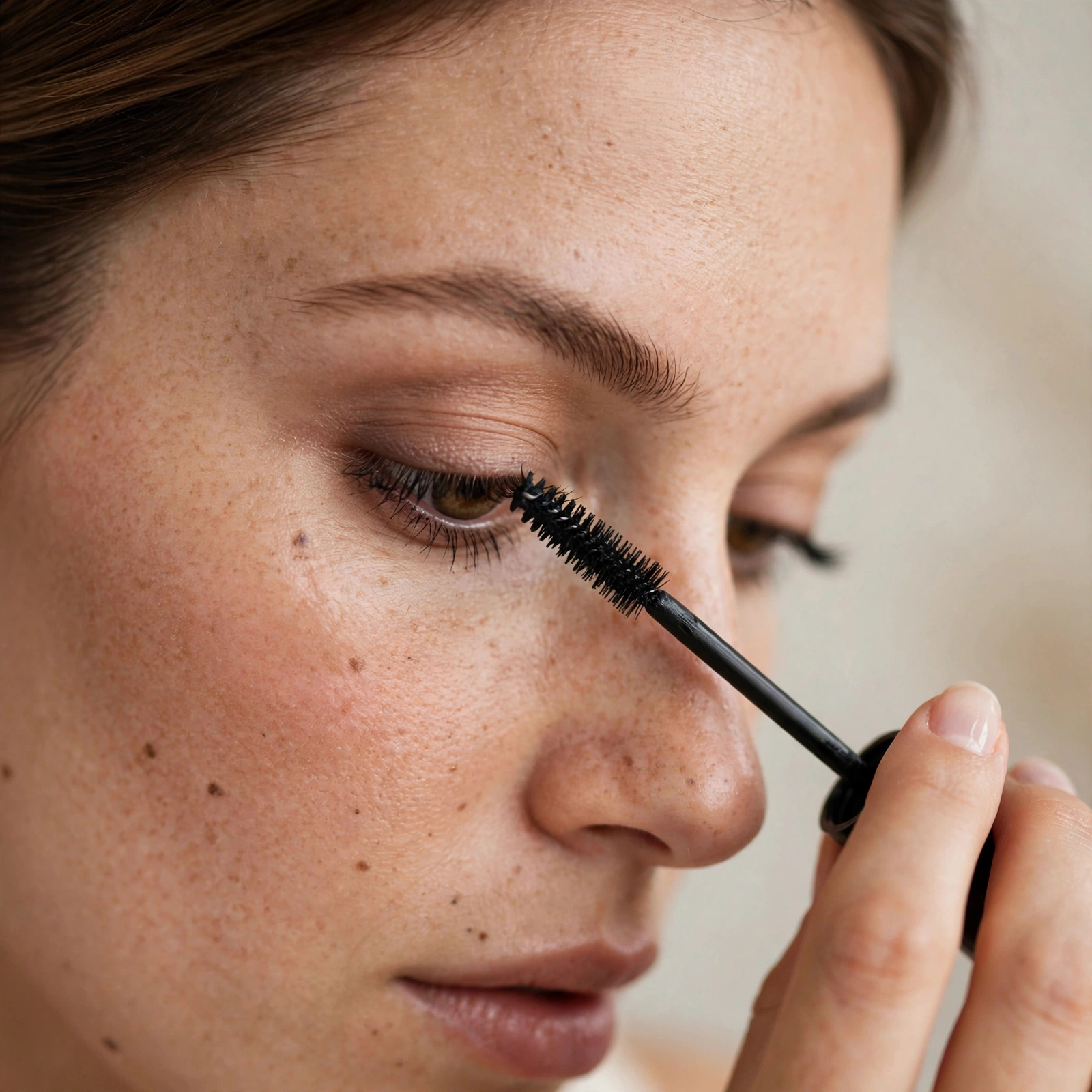 Pushing mascara at lash roots