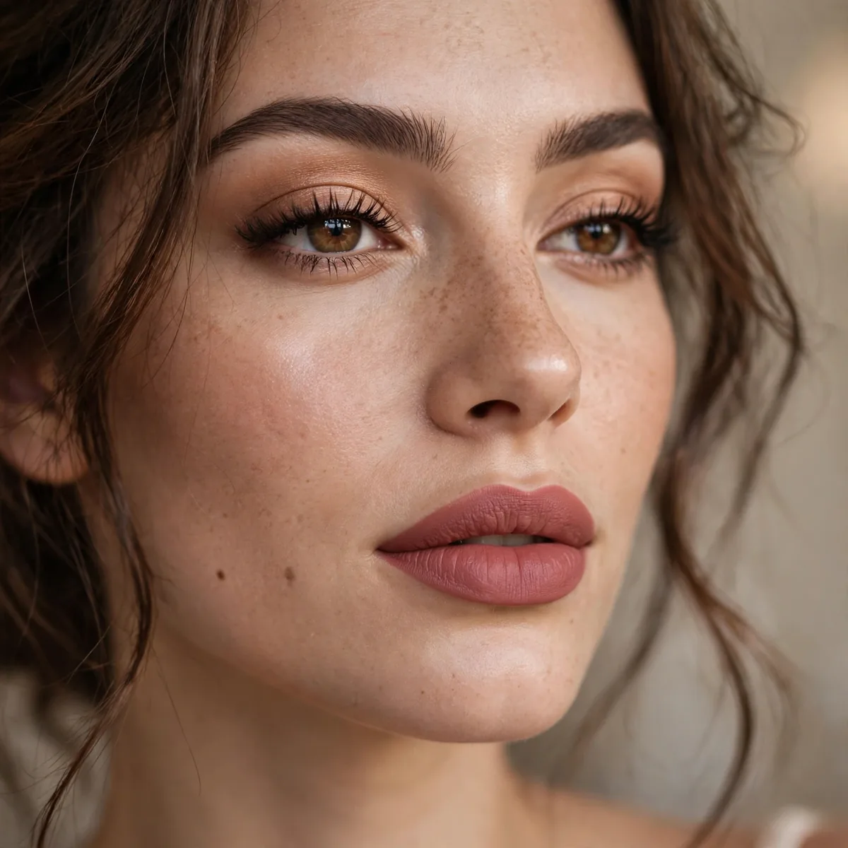 Matte lipstick focus look