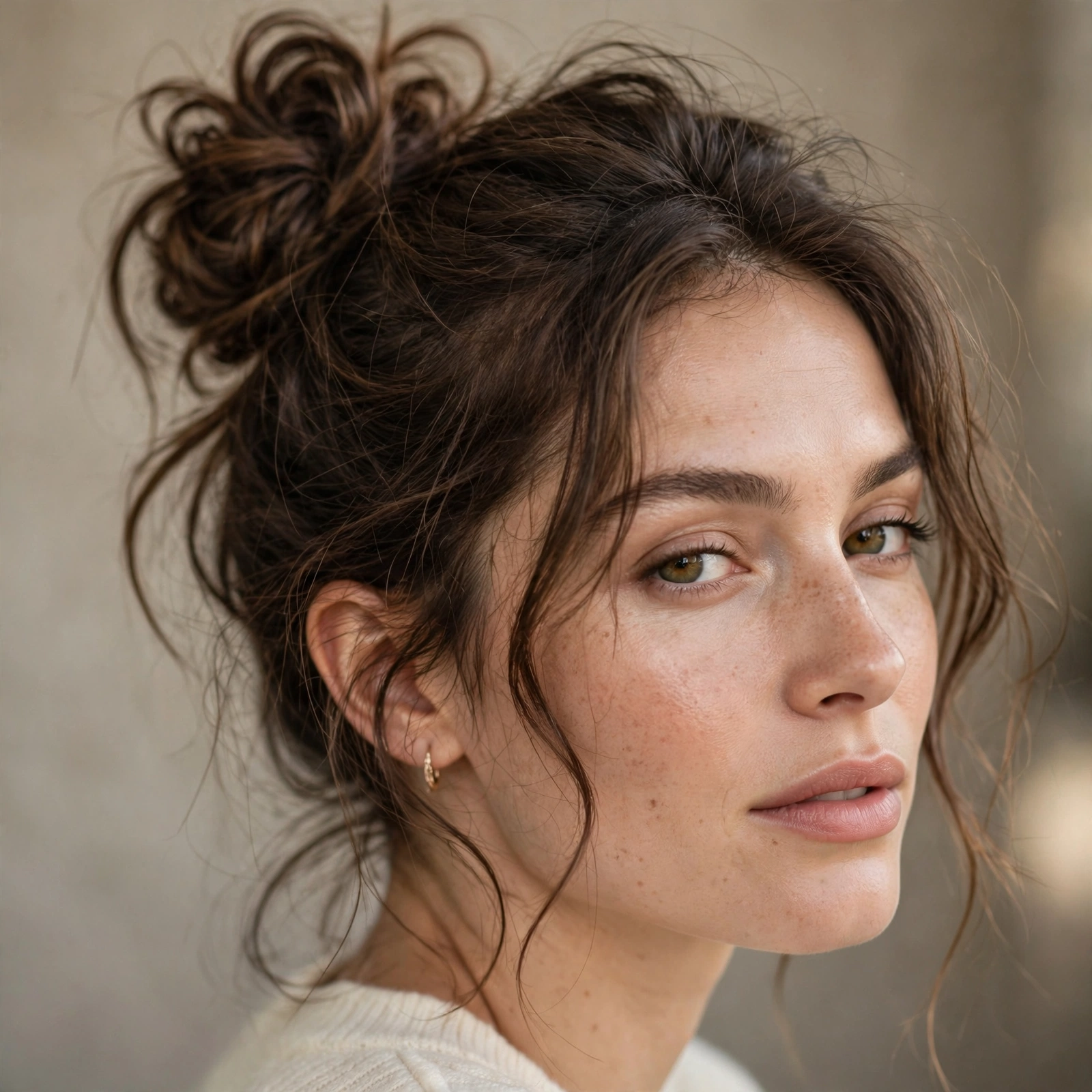 Textured sock bun with messy finish