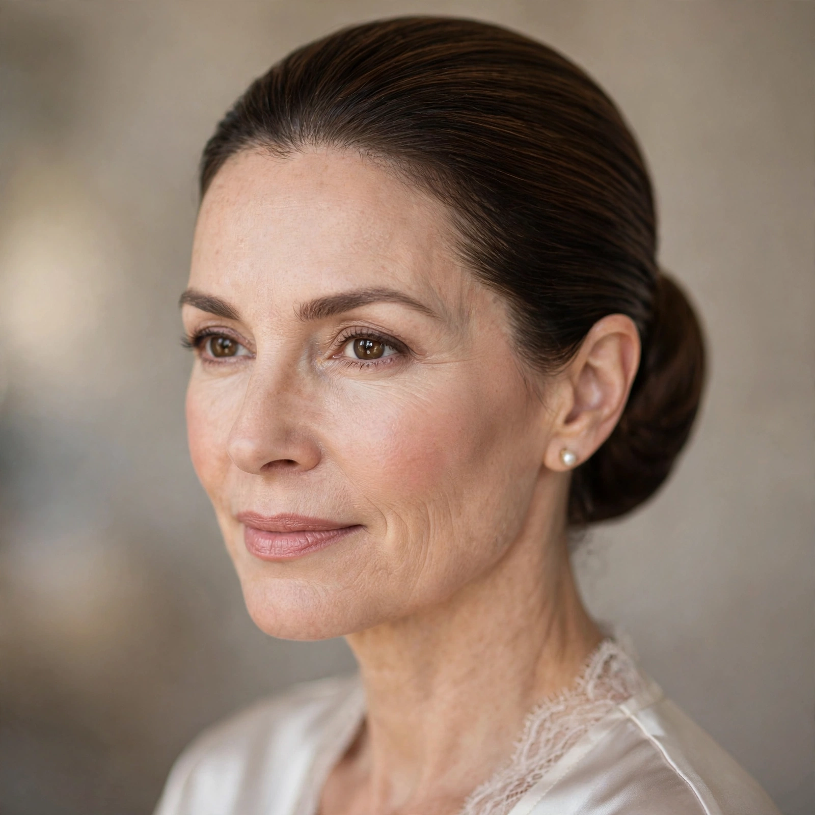 Sleek low bun for mother of the bride