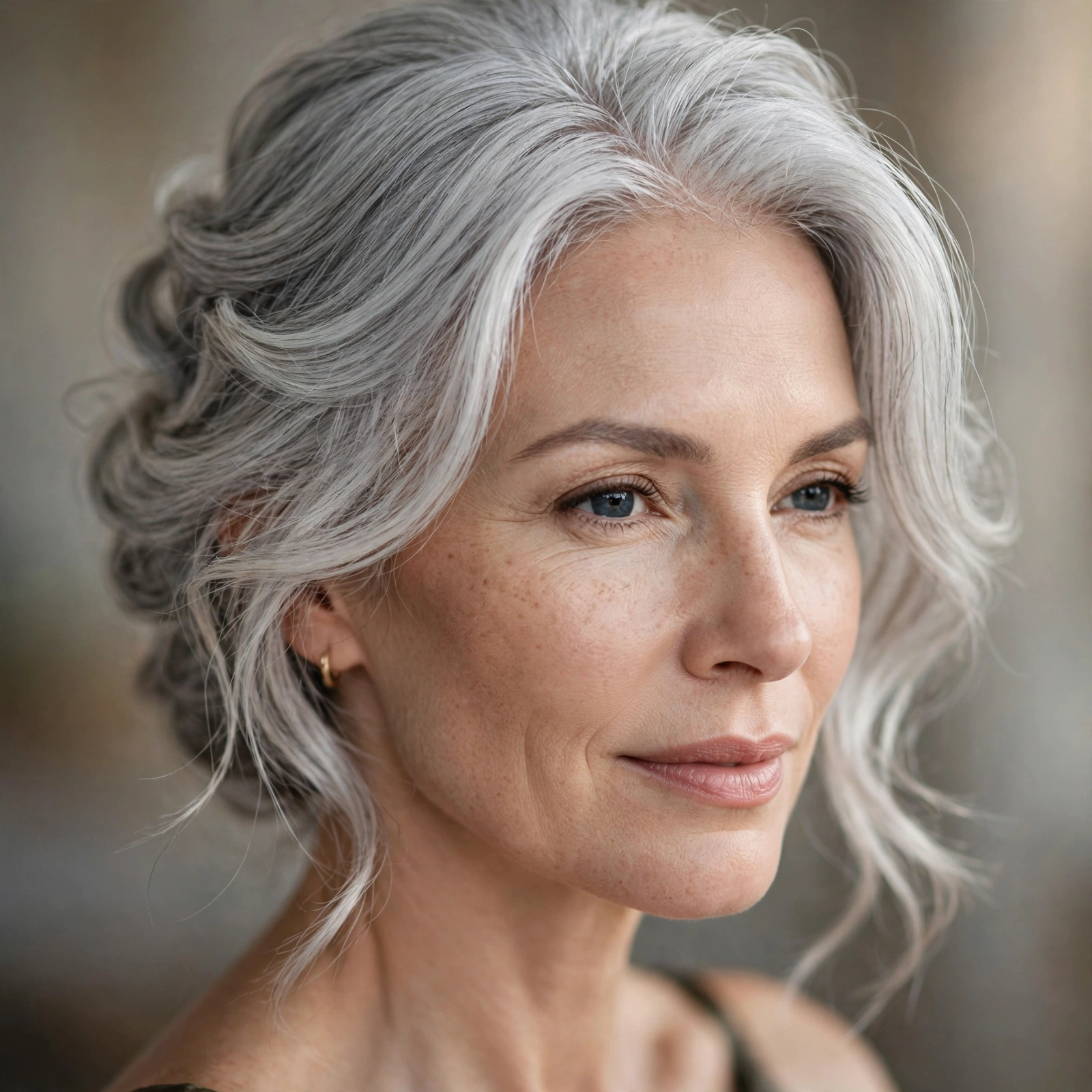 Elegant styling on natural silver hair