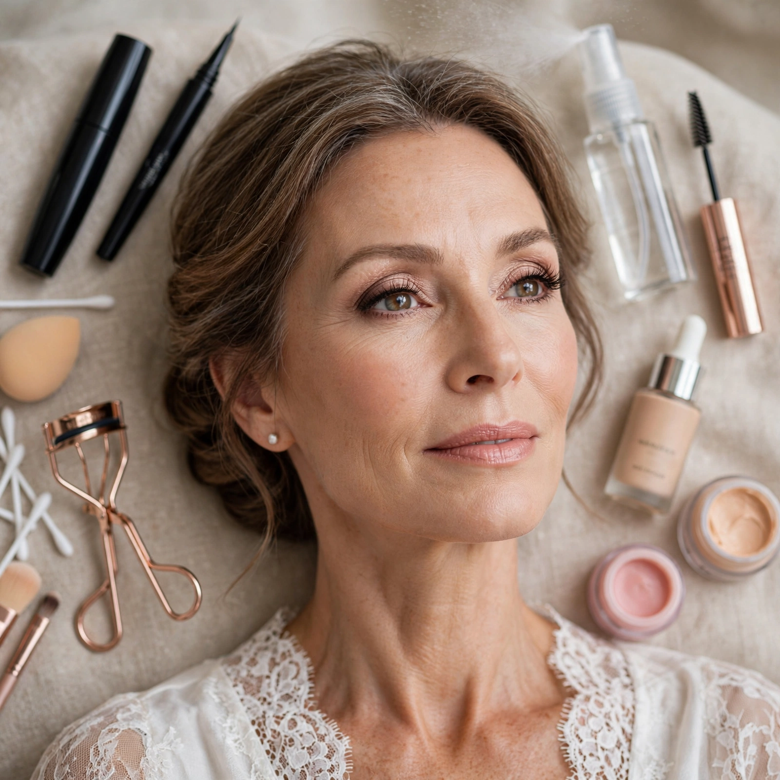 Waterproof makeup essentials flat lay