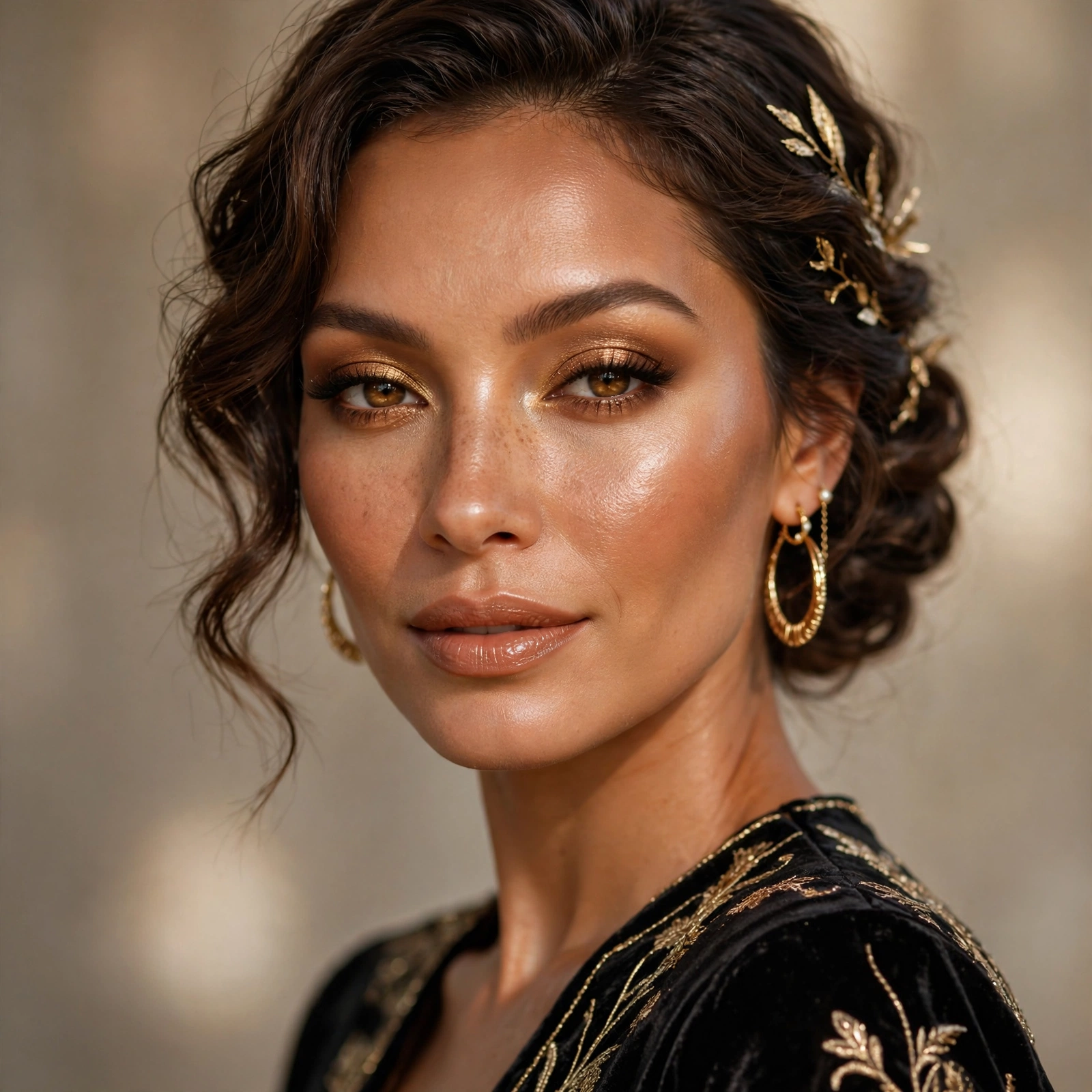 Bronzed goddess makeup look