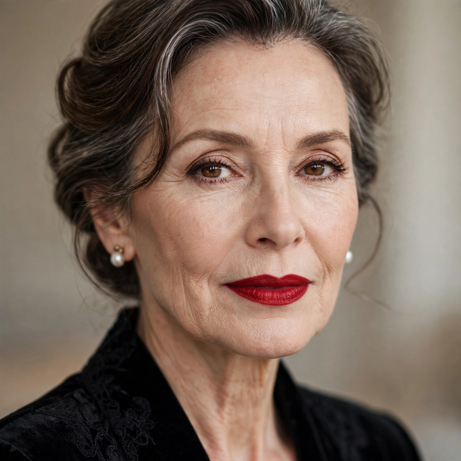 Mature woman with classic red lipstick