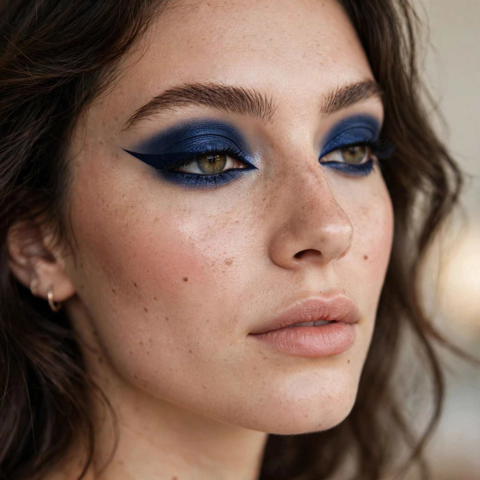 Navy winged eyeshadow look