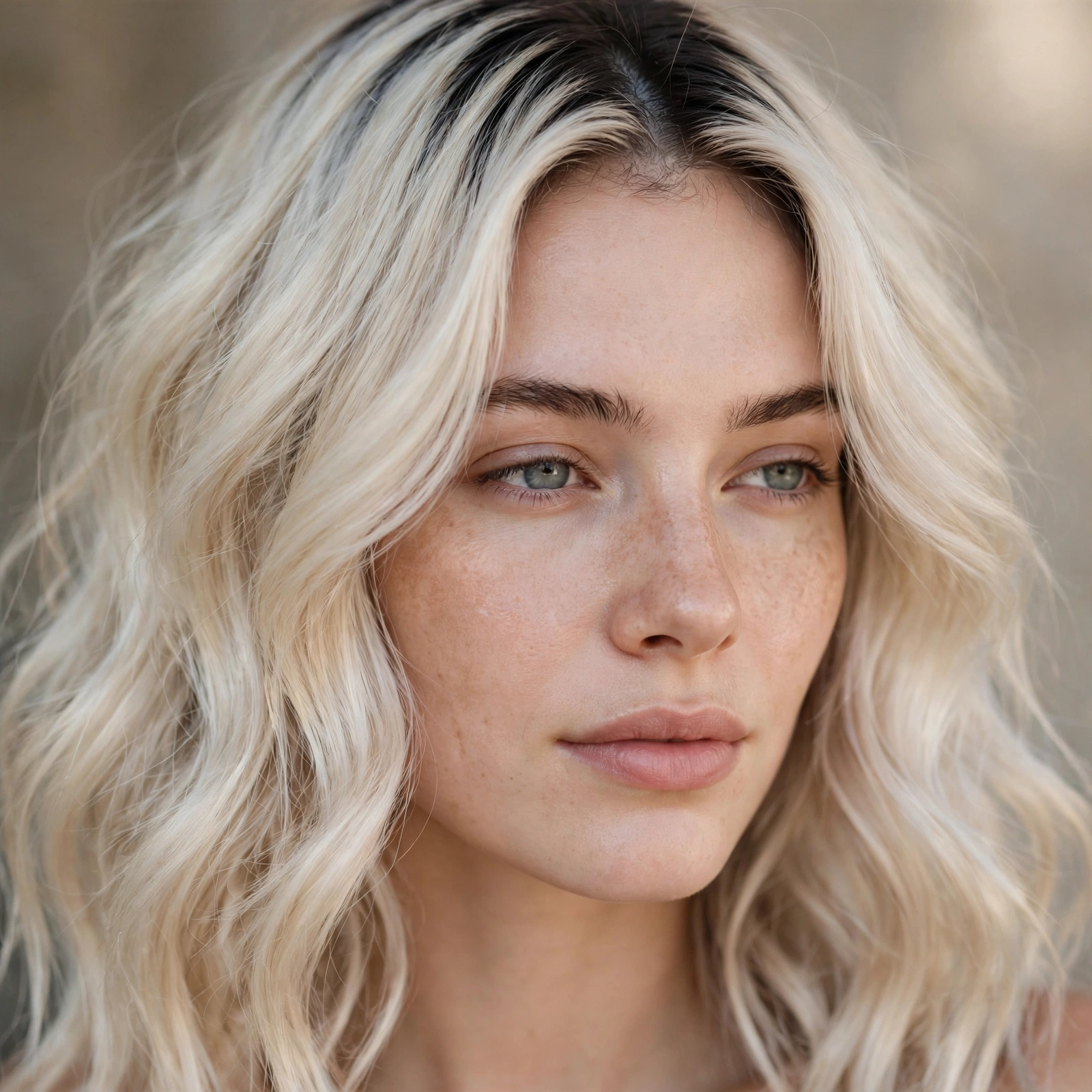 Platinum blonde with shadowed dark root