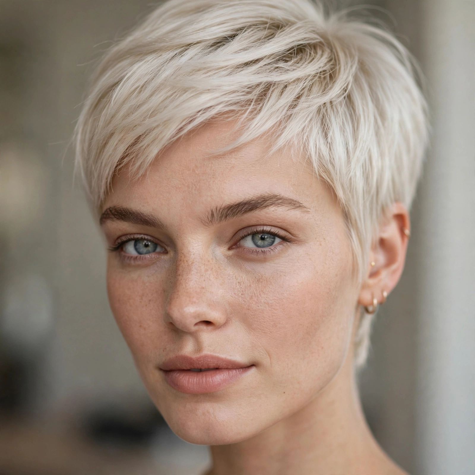 Platinum blonde pixie haircut