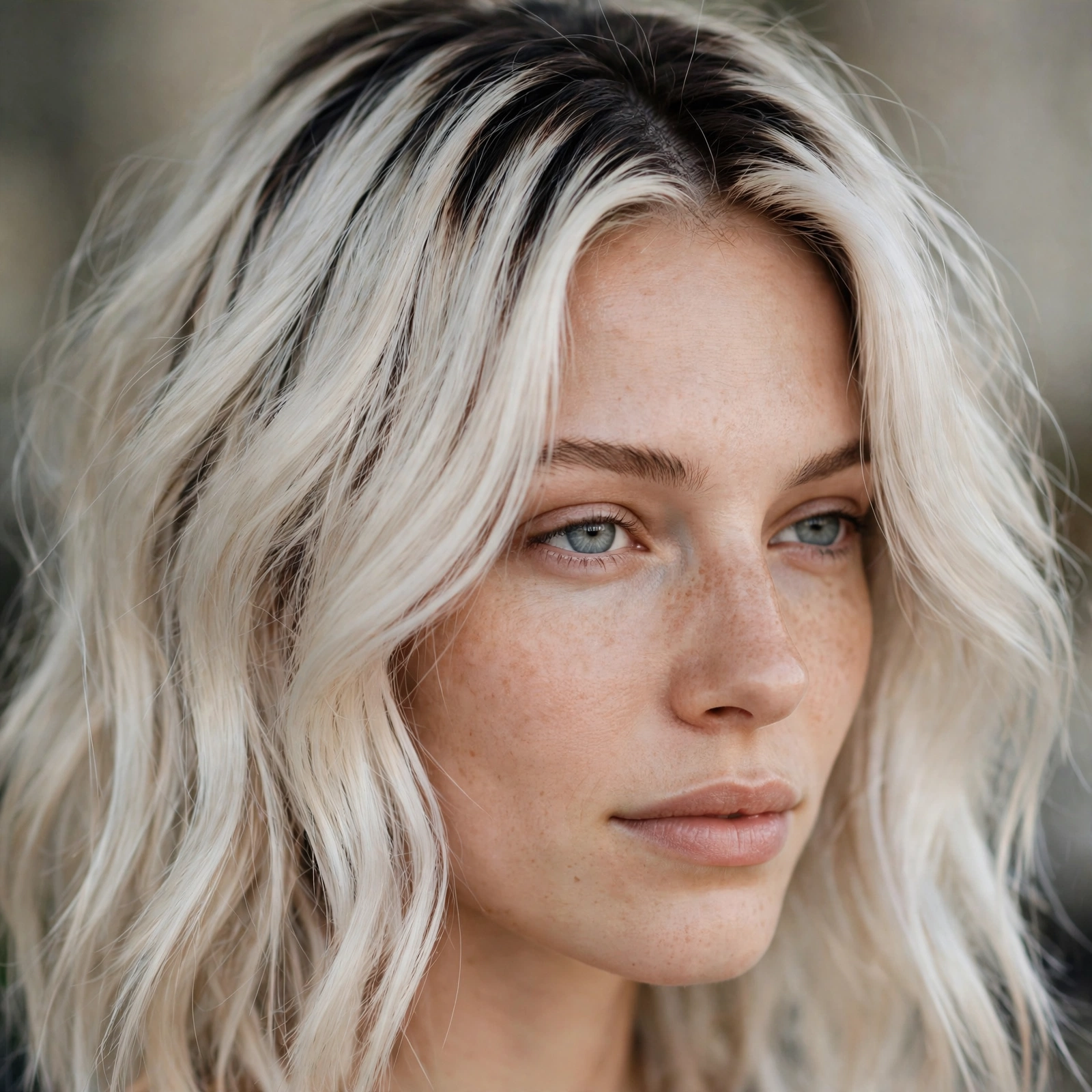 Platinum hair with dark shadow root