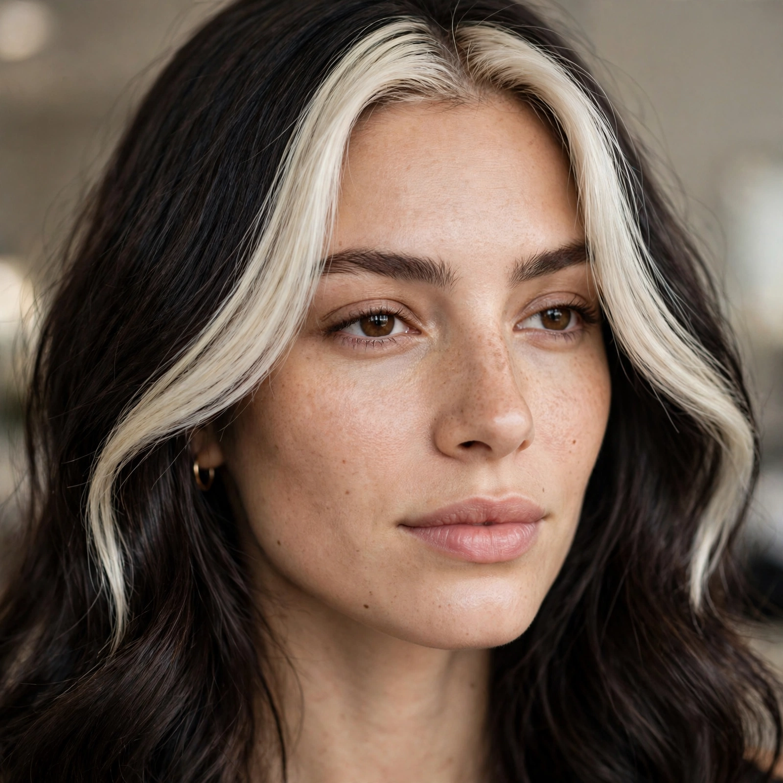 Platinum money piece on darker hair
