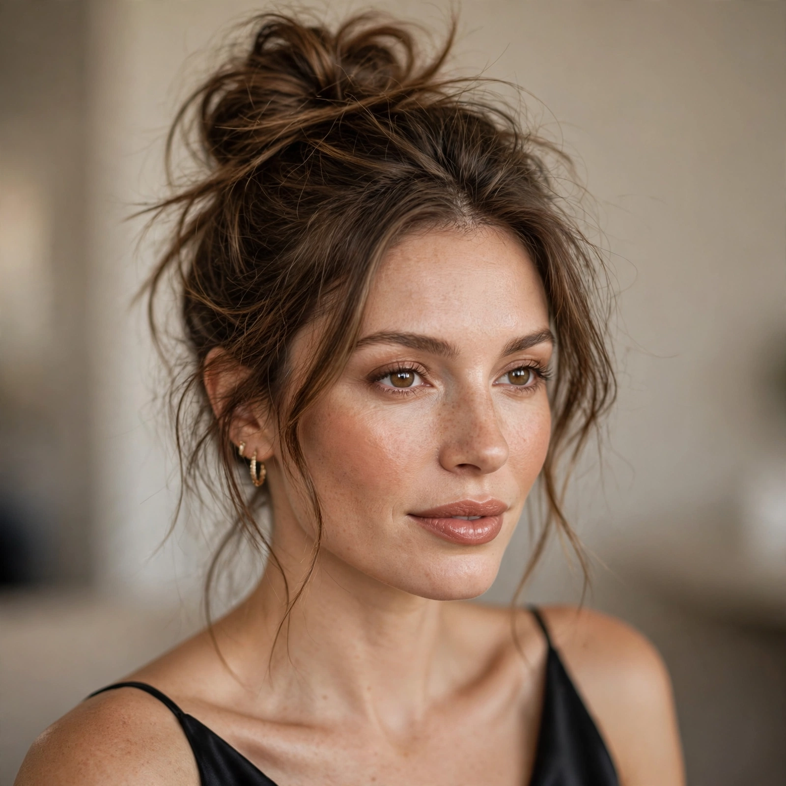Elevated messy top knot for date night