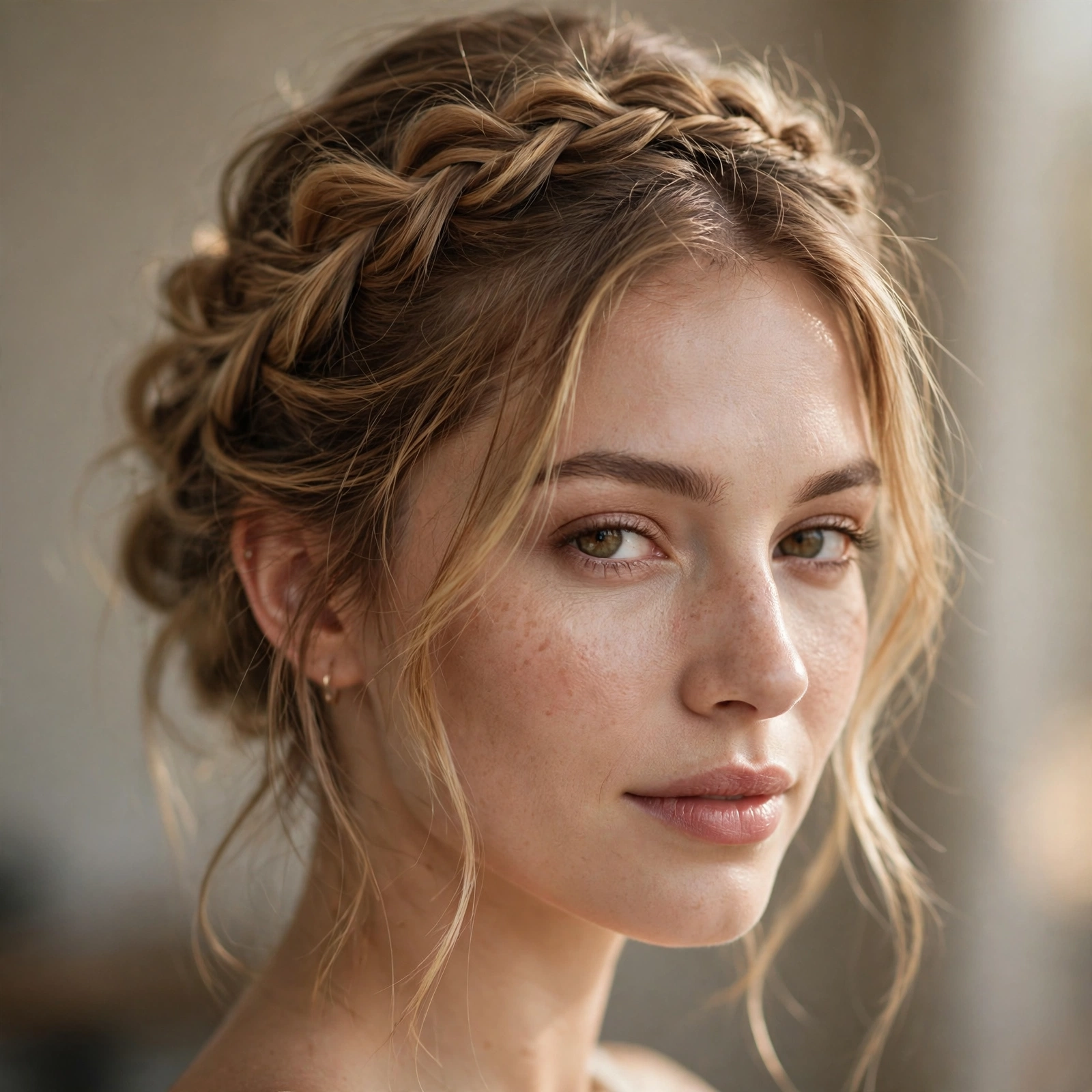 Loose braided crown romantic updo