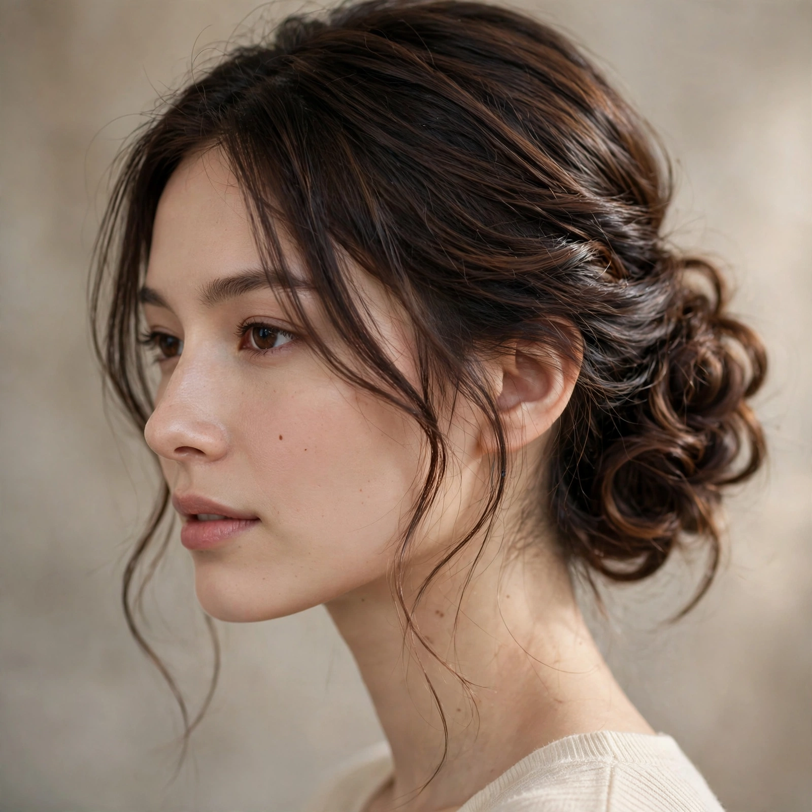 Side-swept low romantic bun