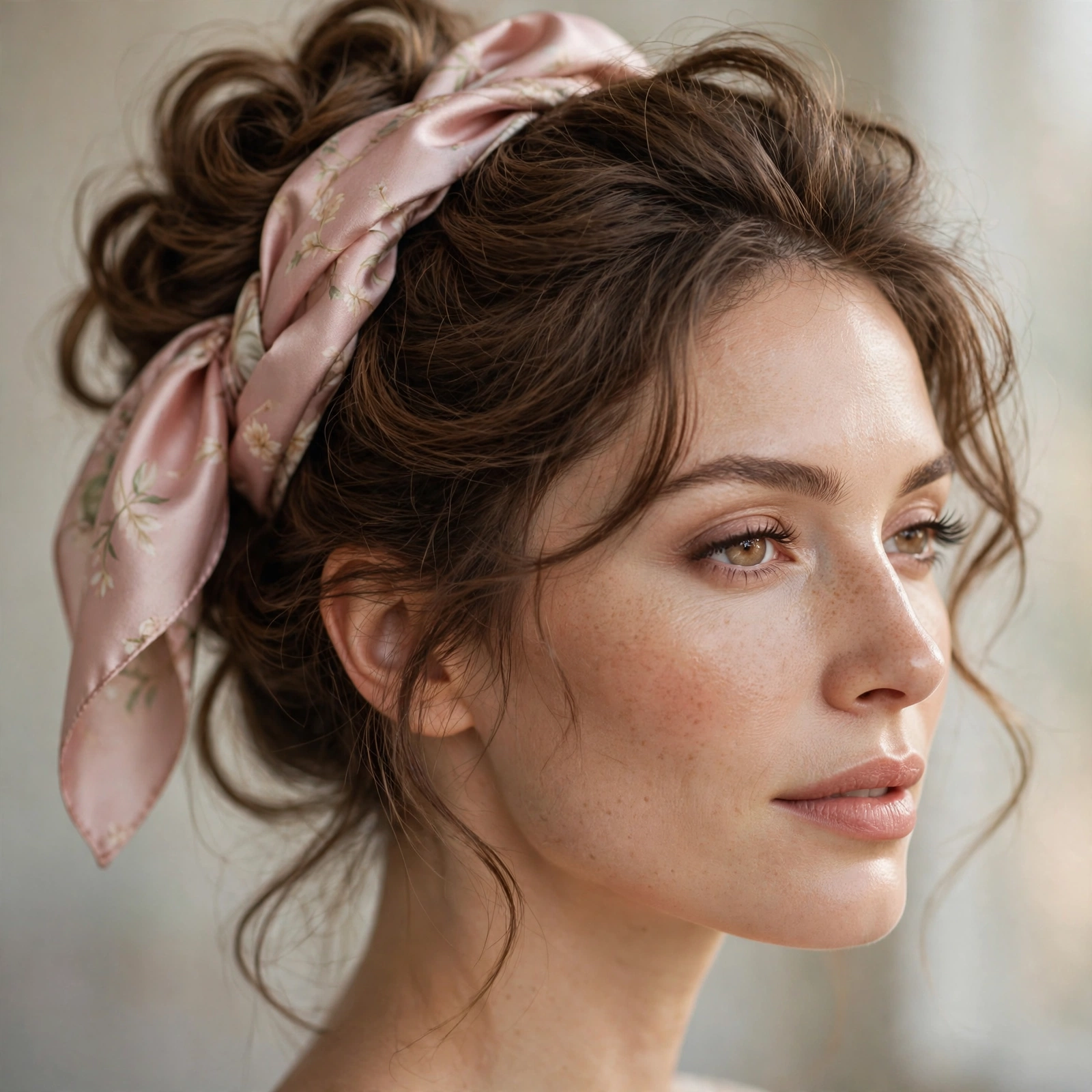 Romantic updo finished with a silk scarf