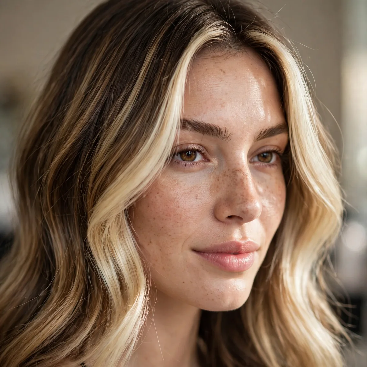 Root melt with bright money piece highlights