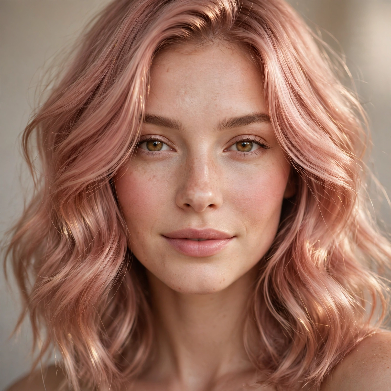 Soft blush rose gold hair