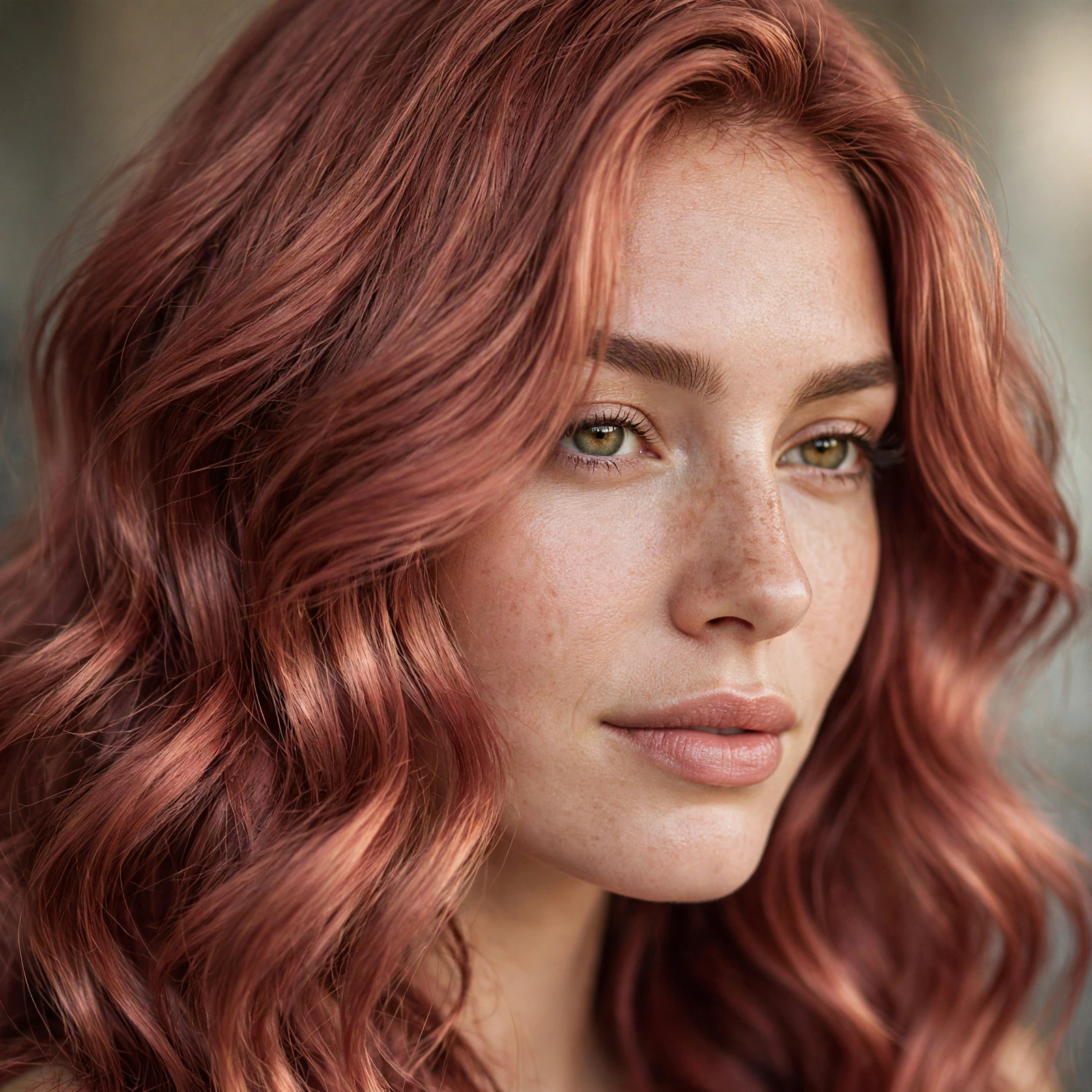 Deep saturated rose gold hair color