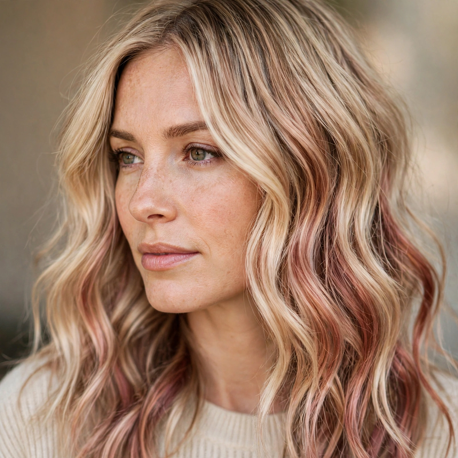 Rose gold balayage on blonde hair