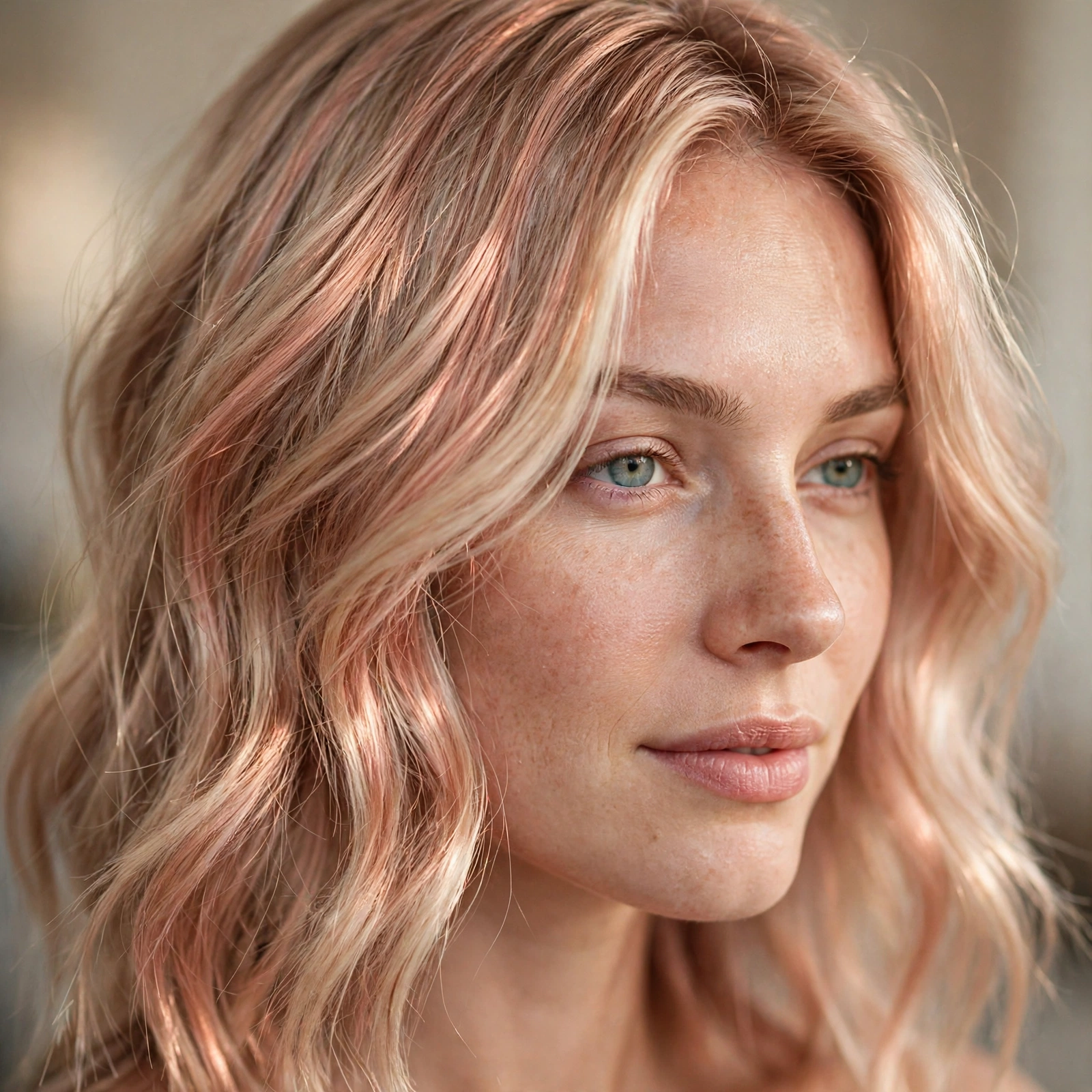 Rose gold tint over blonde hair
