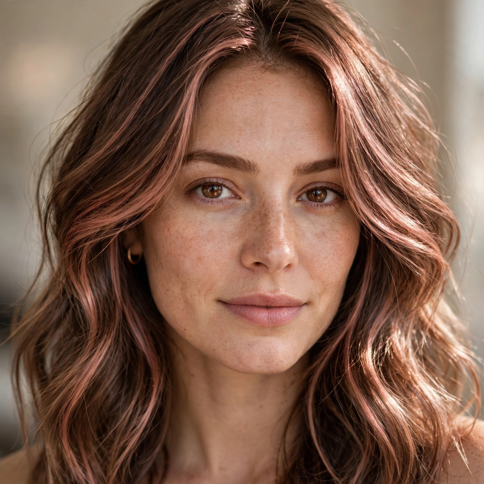 Rose gold tint on light brown hair