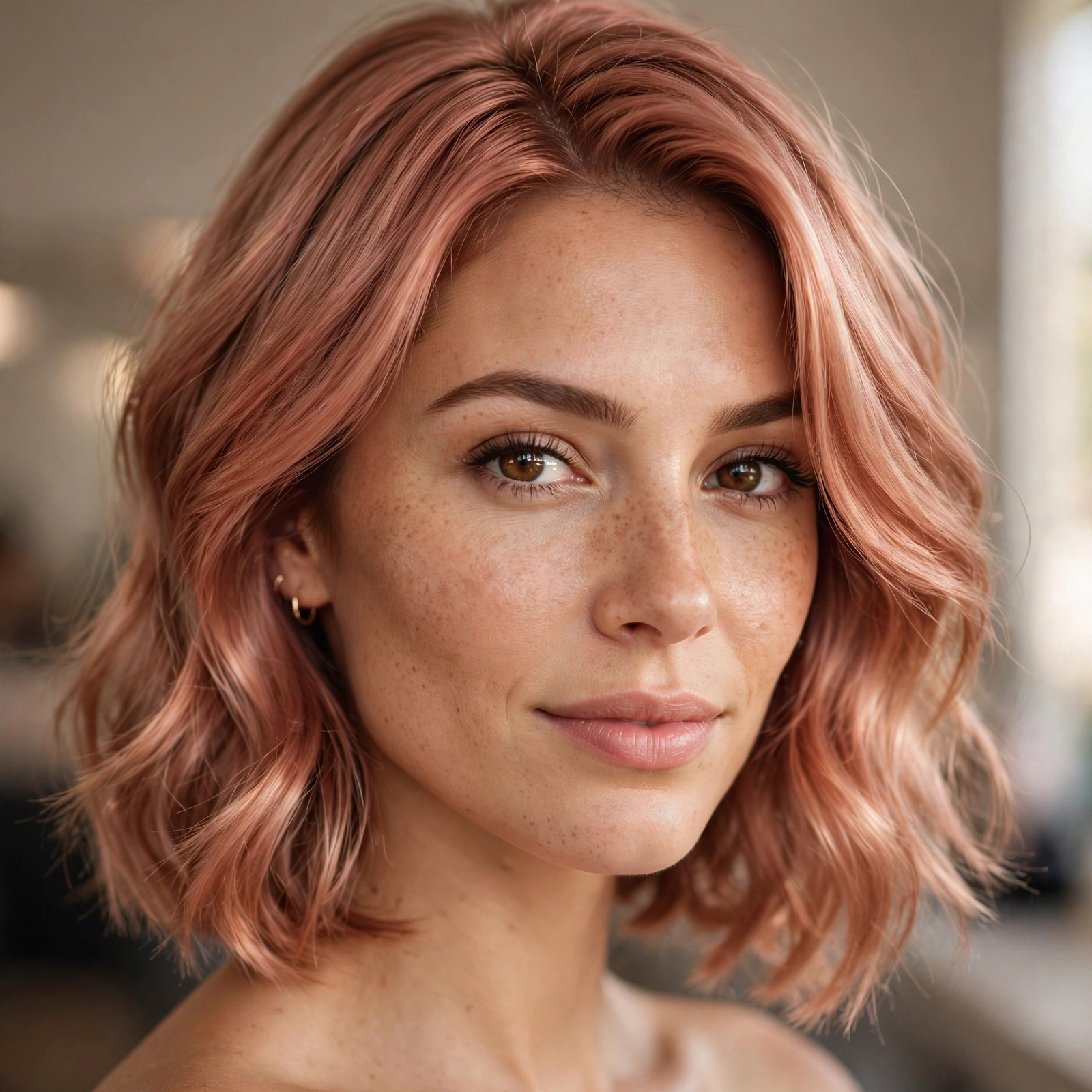 Rose gold lob haircut