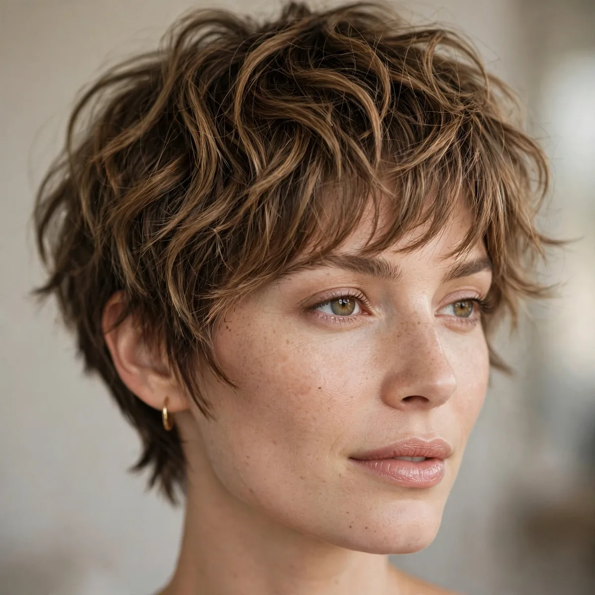 Shaggy pixie haircut on wavy hair