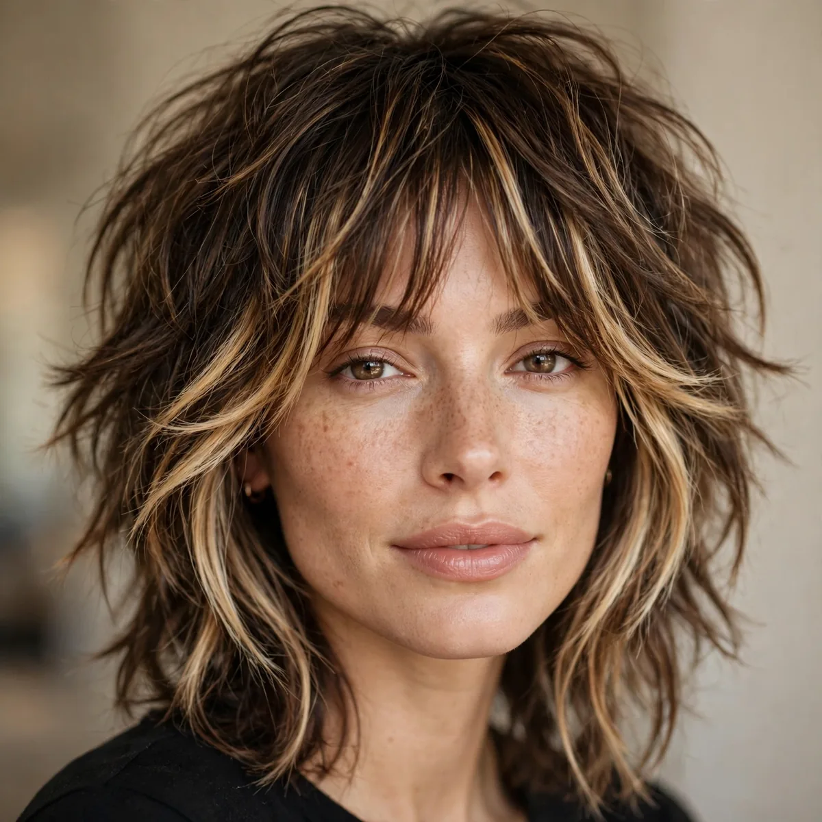 Shag with highlighted face-framing pieces