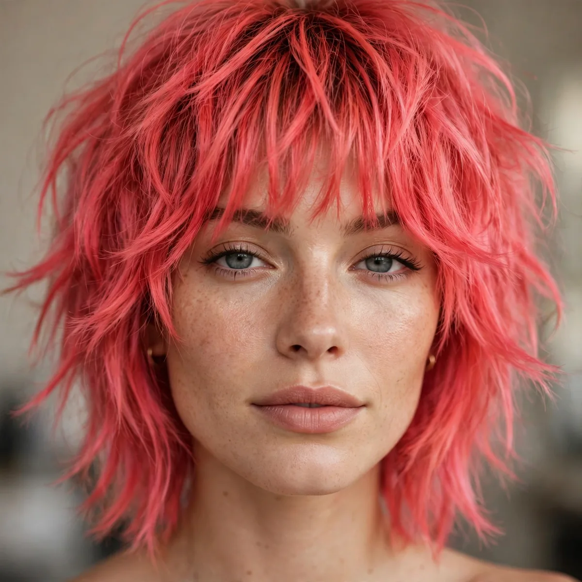 Shag haircut with bold hair color