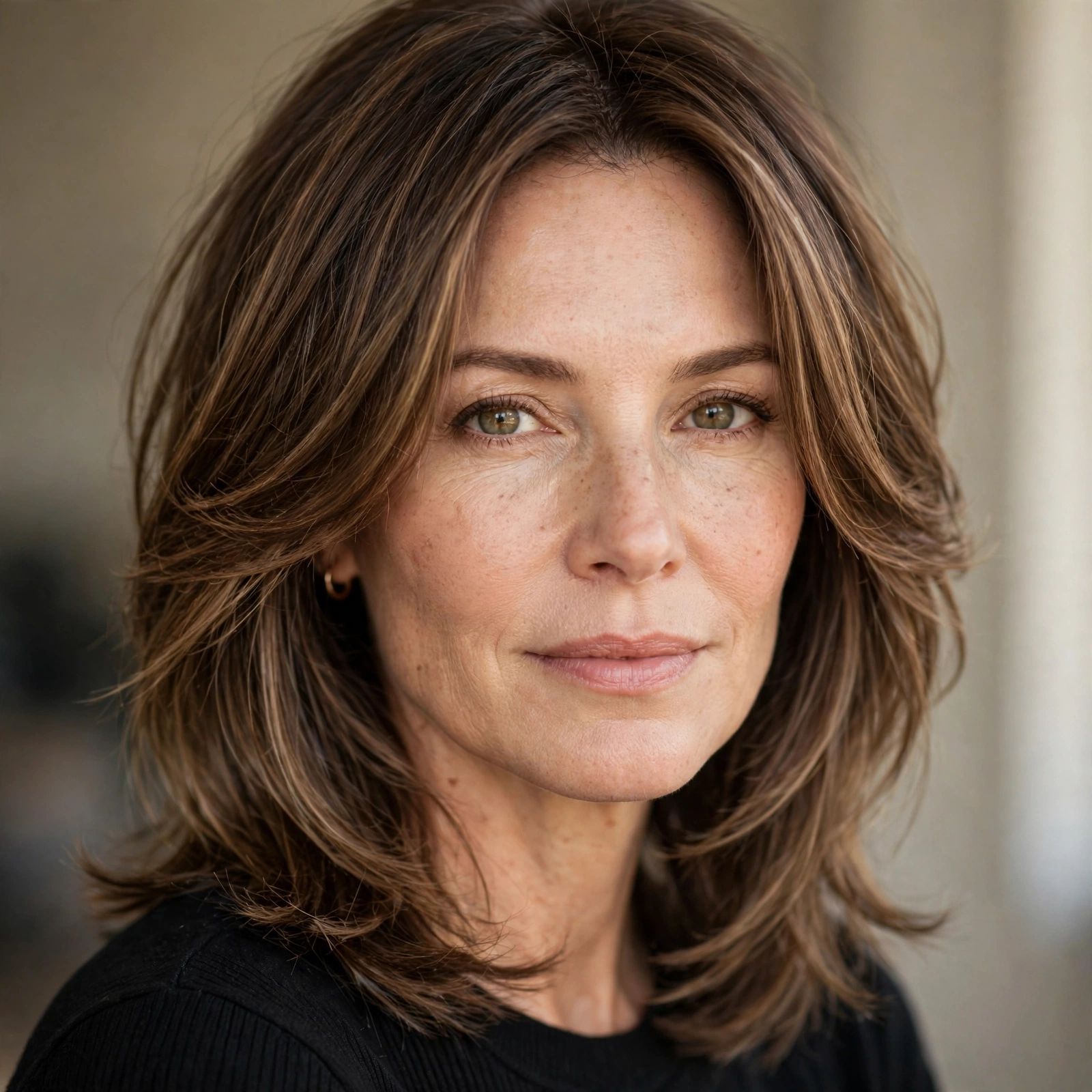 Layered shoulder-length haircut with face-framing layers