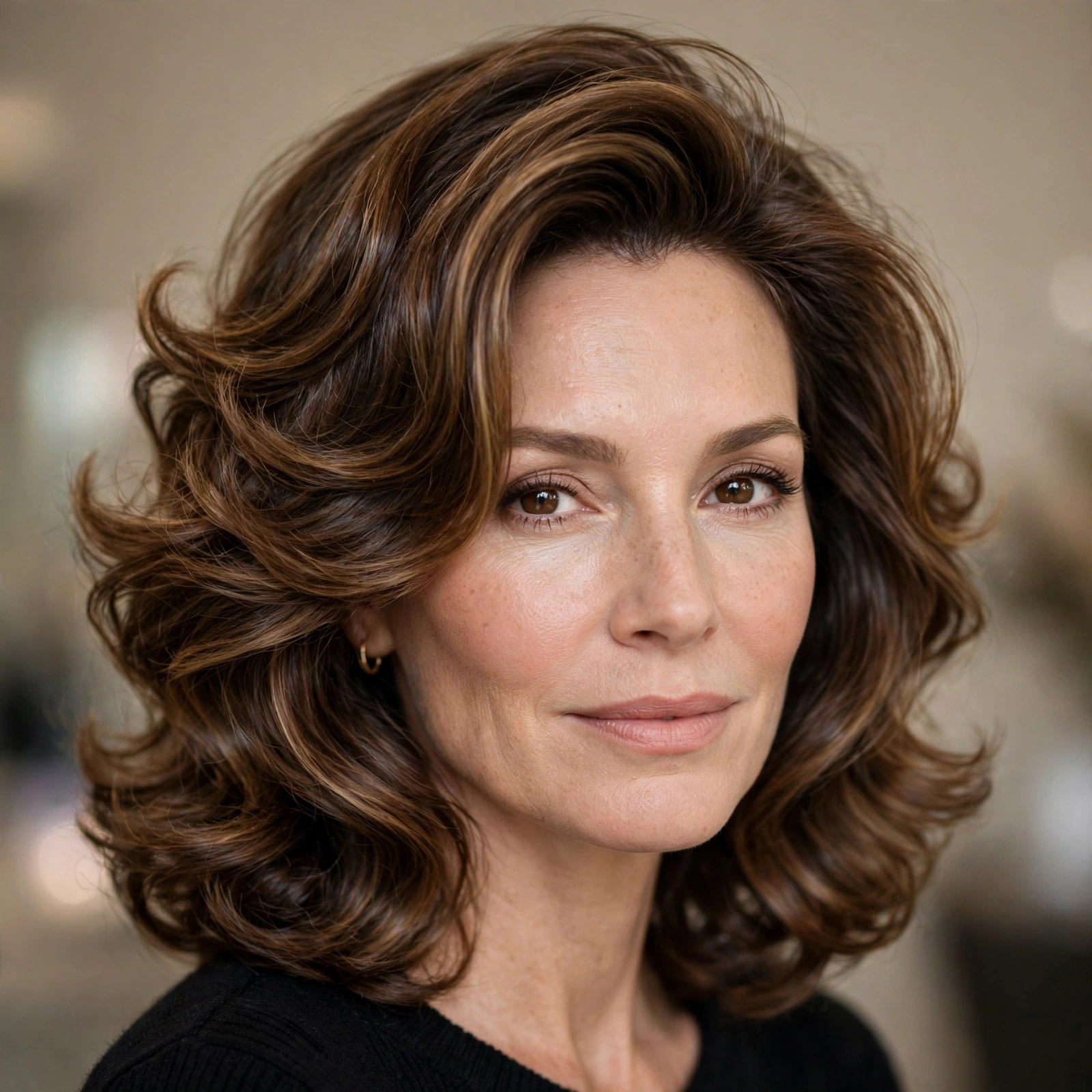 Bouncy blowout lob hairstyle with volume