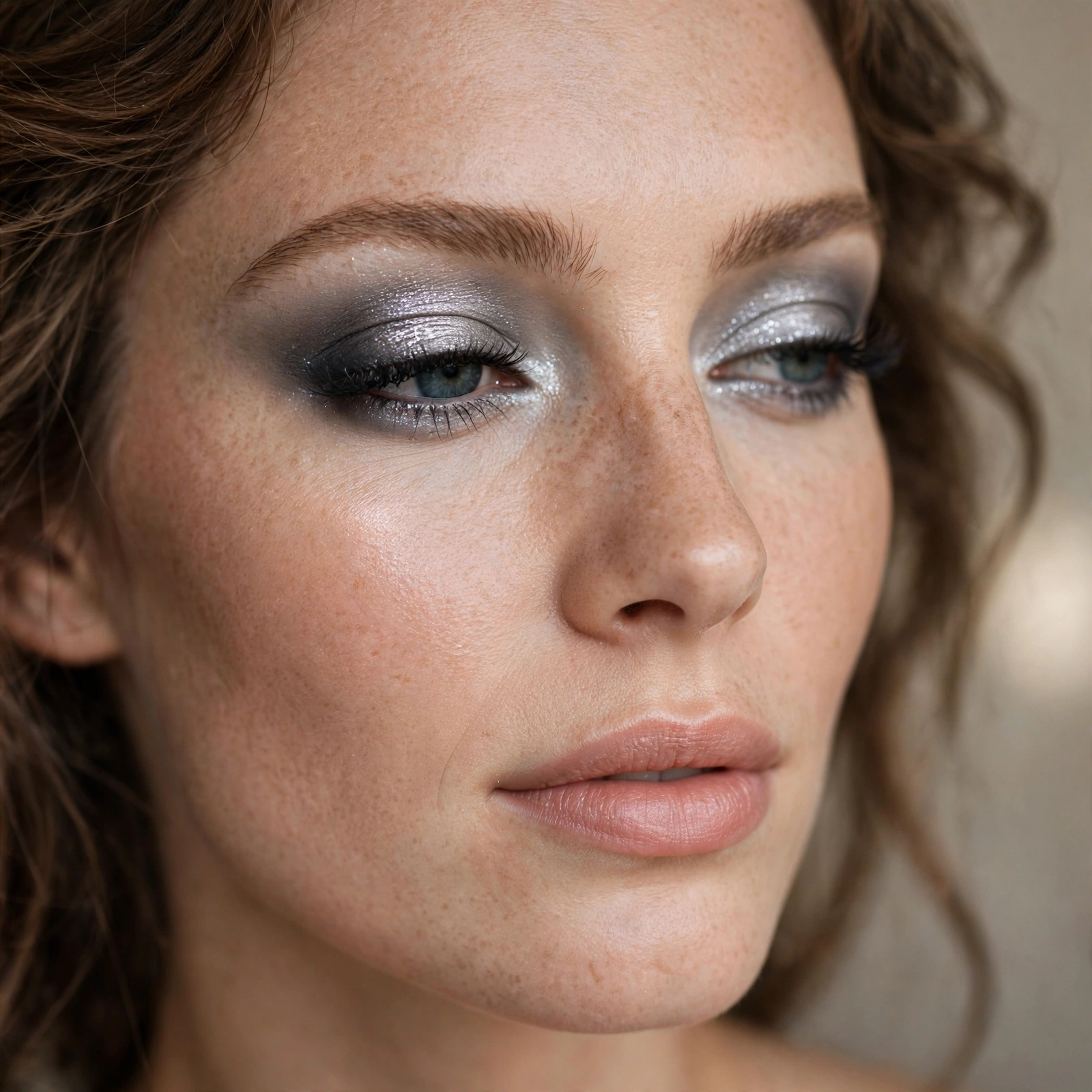 Smoky silver evening eyeshadow