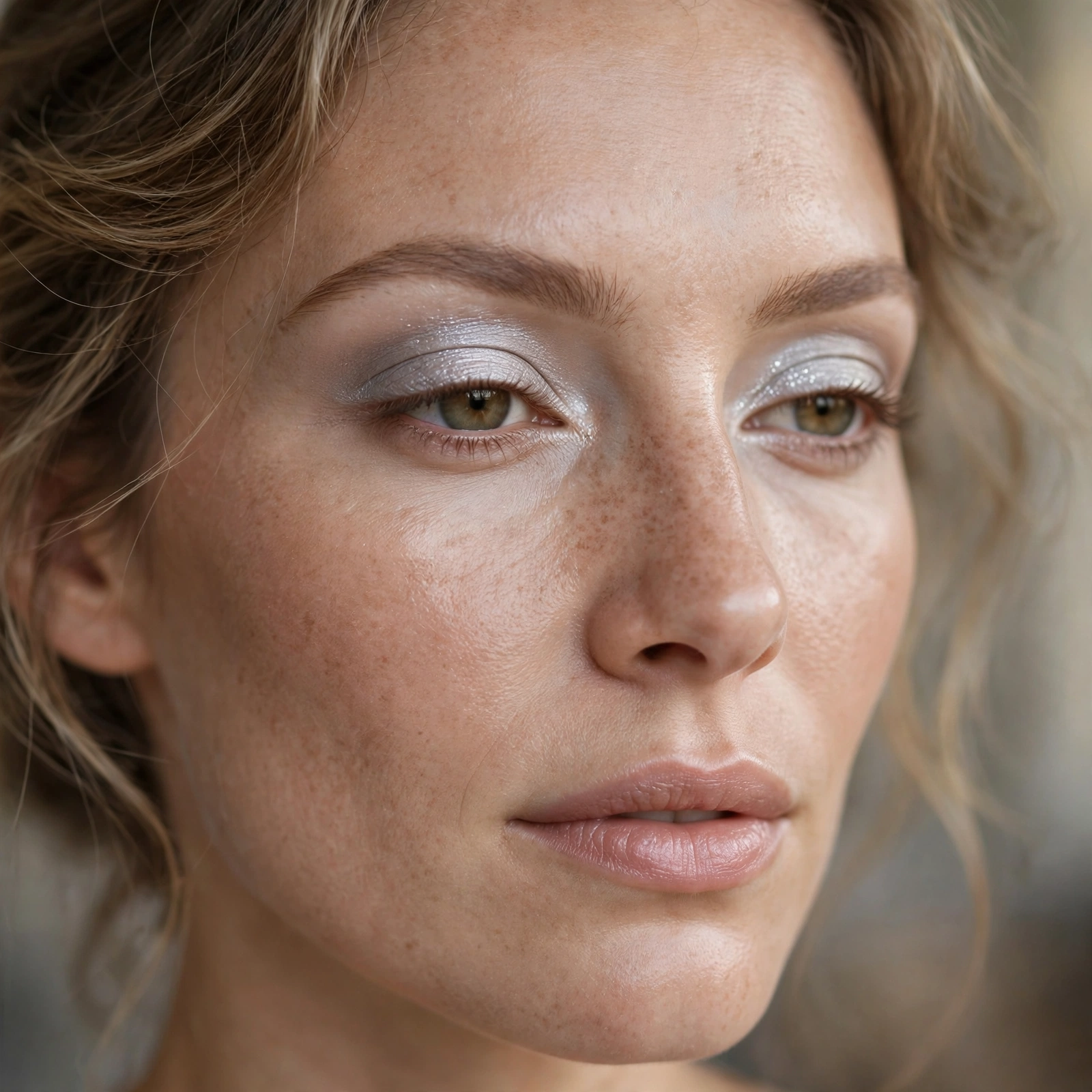 Soft silver daytime eyeshadow look