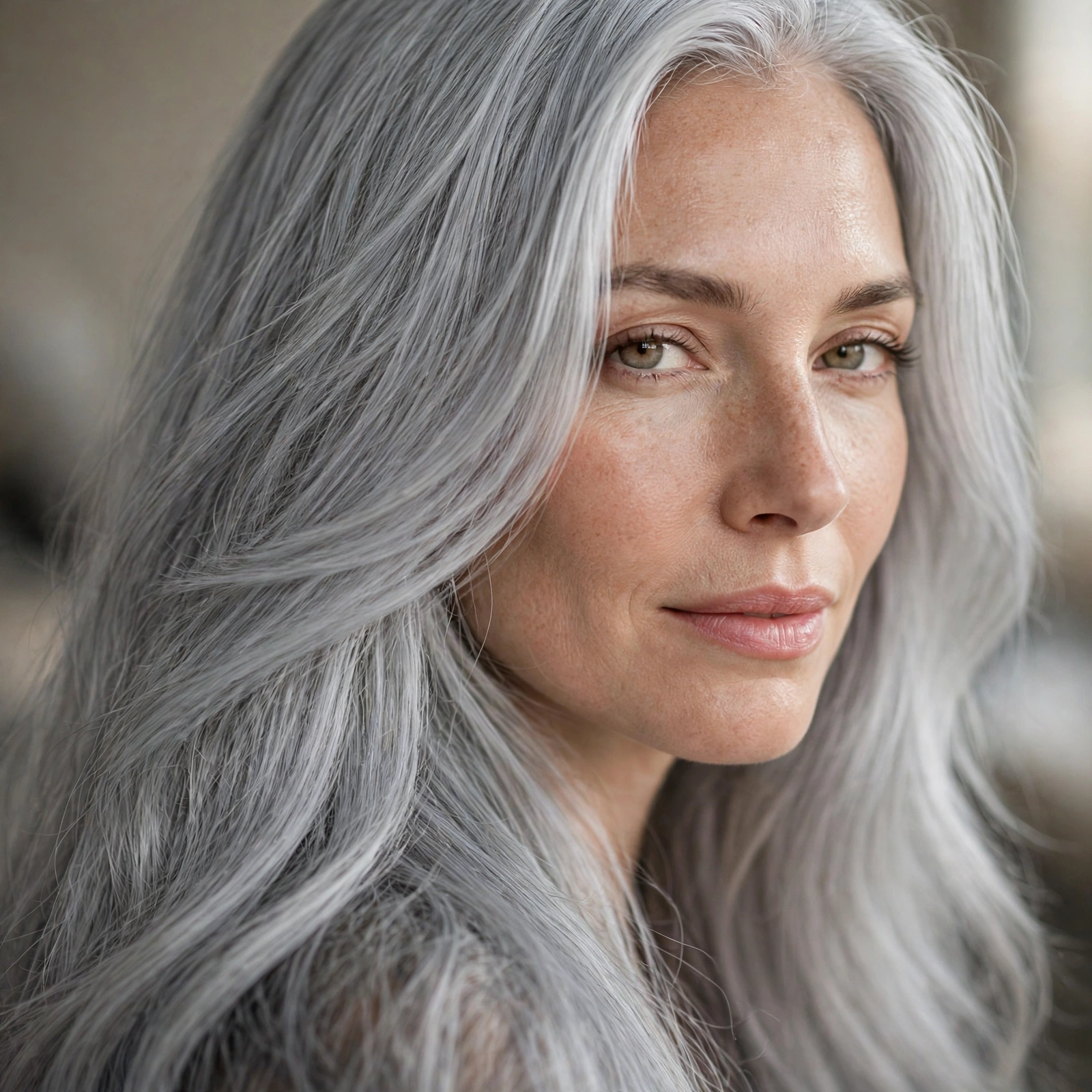 Long silver gray hair