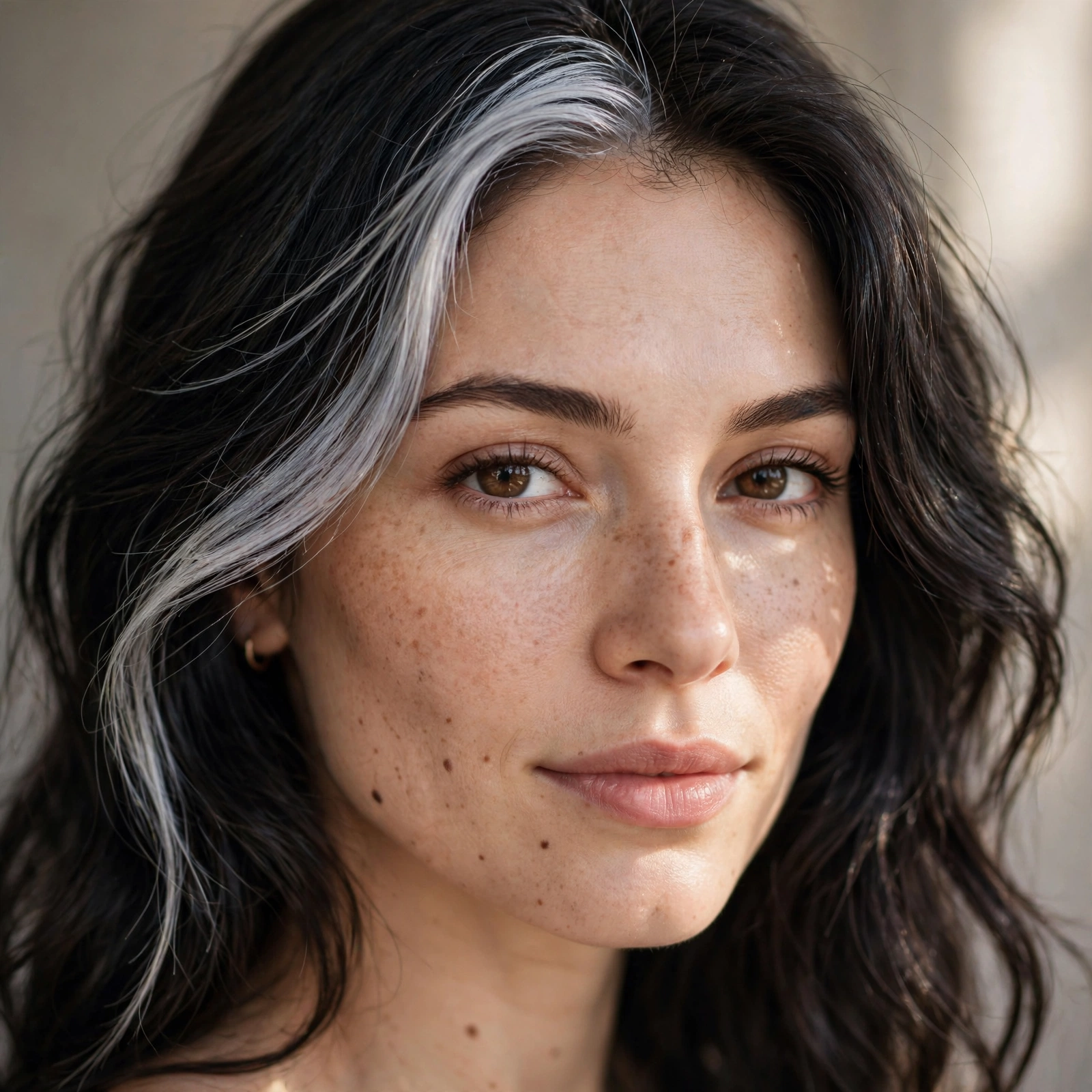 Silver streak in dark hair