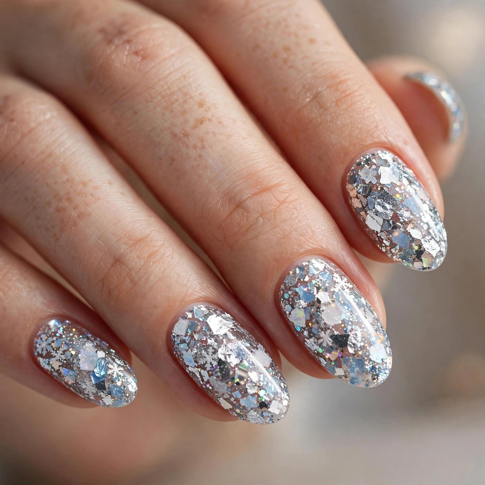 Chunky glitter blizzard nail design