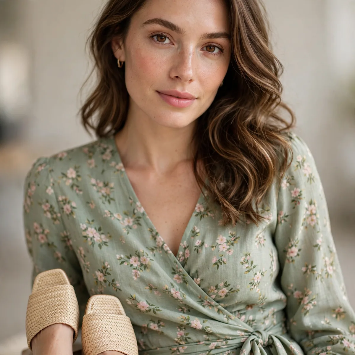 Wrap dress with mules spring look