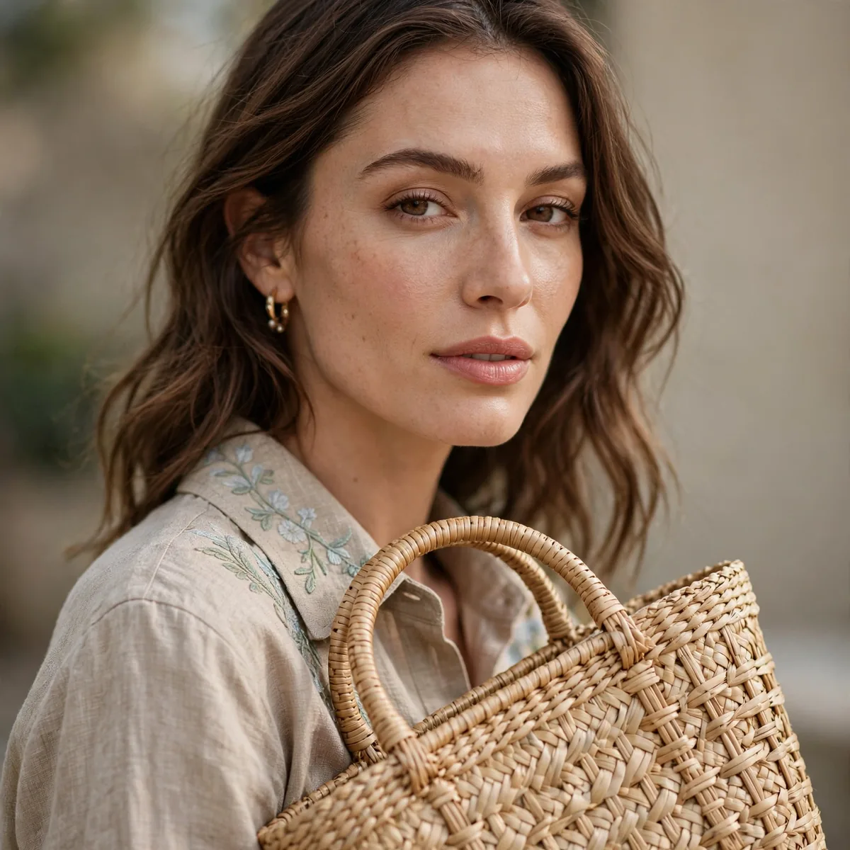 Straw basket bag spring outfit