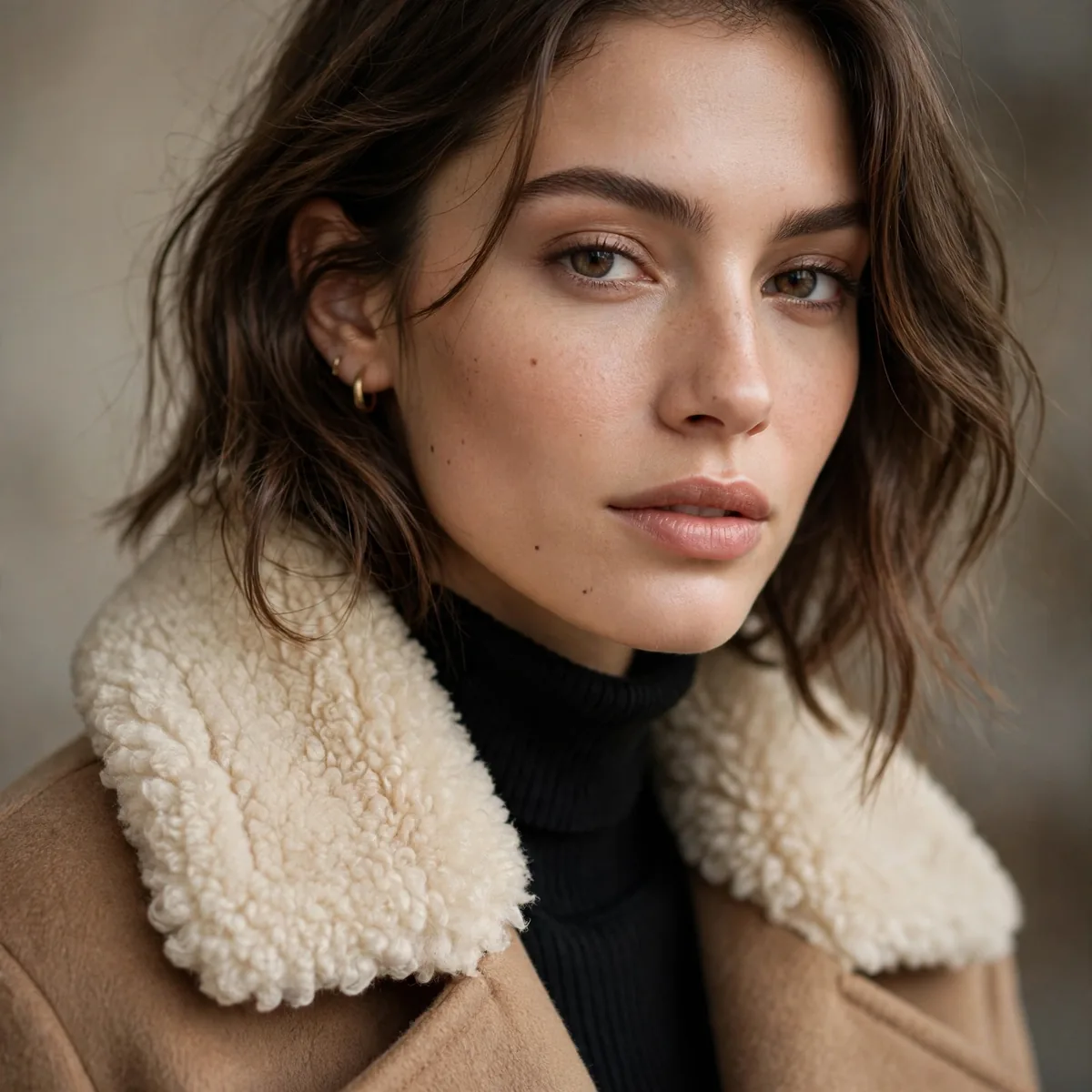 Coat with shearling collar trim