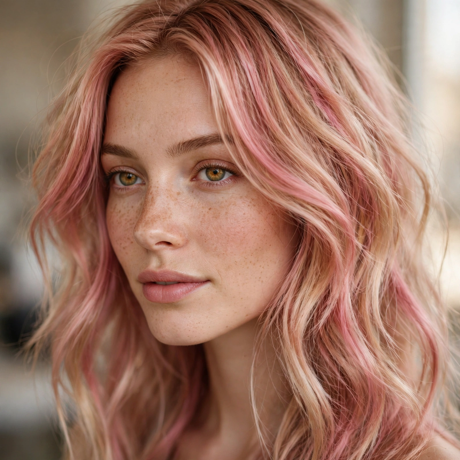 Rosy pink strawberry blonde hair