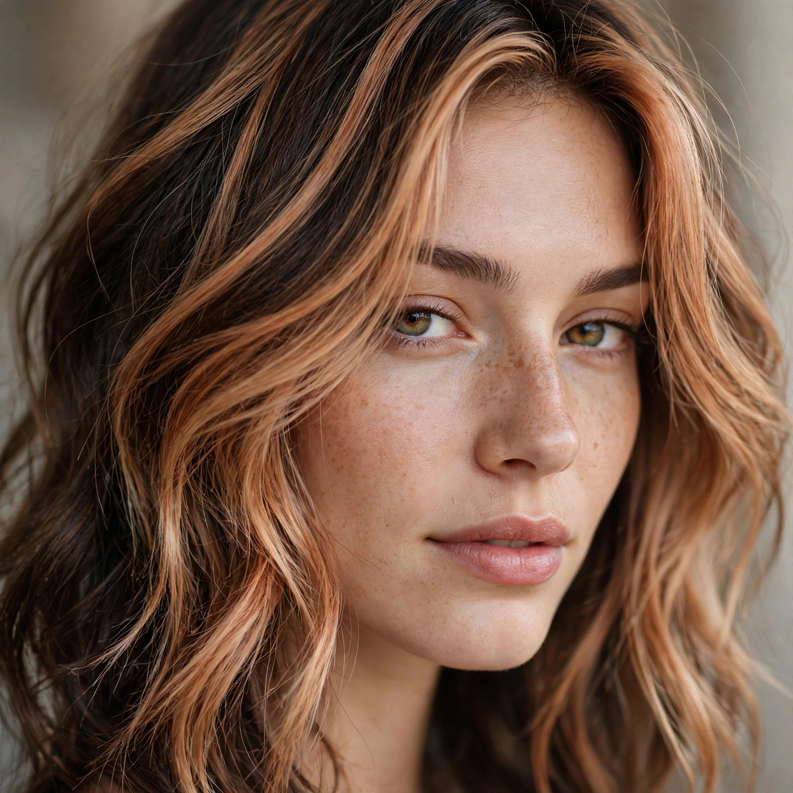 Strawberry blonde over brunette base