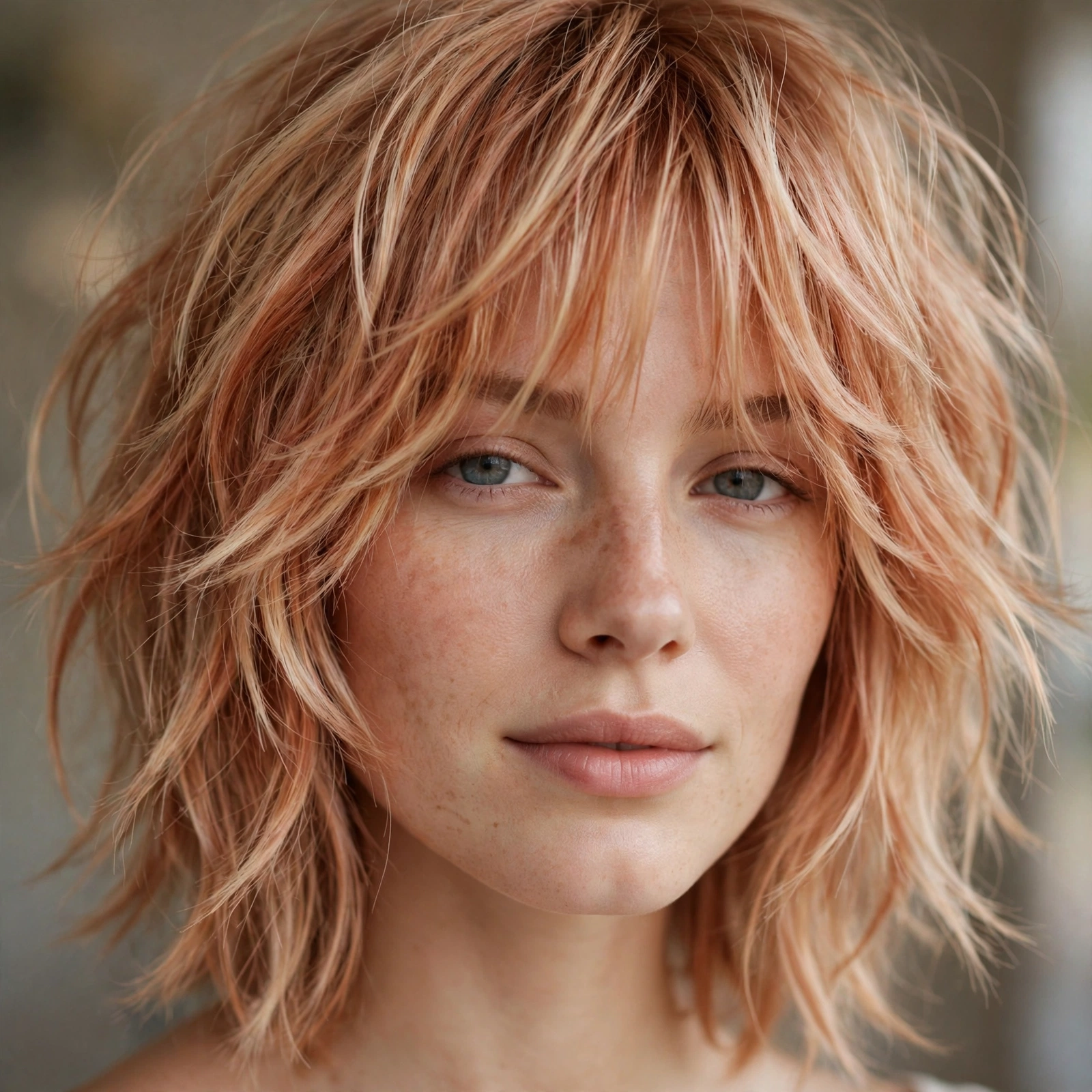 Strawberry blonde shag haircut