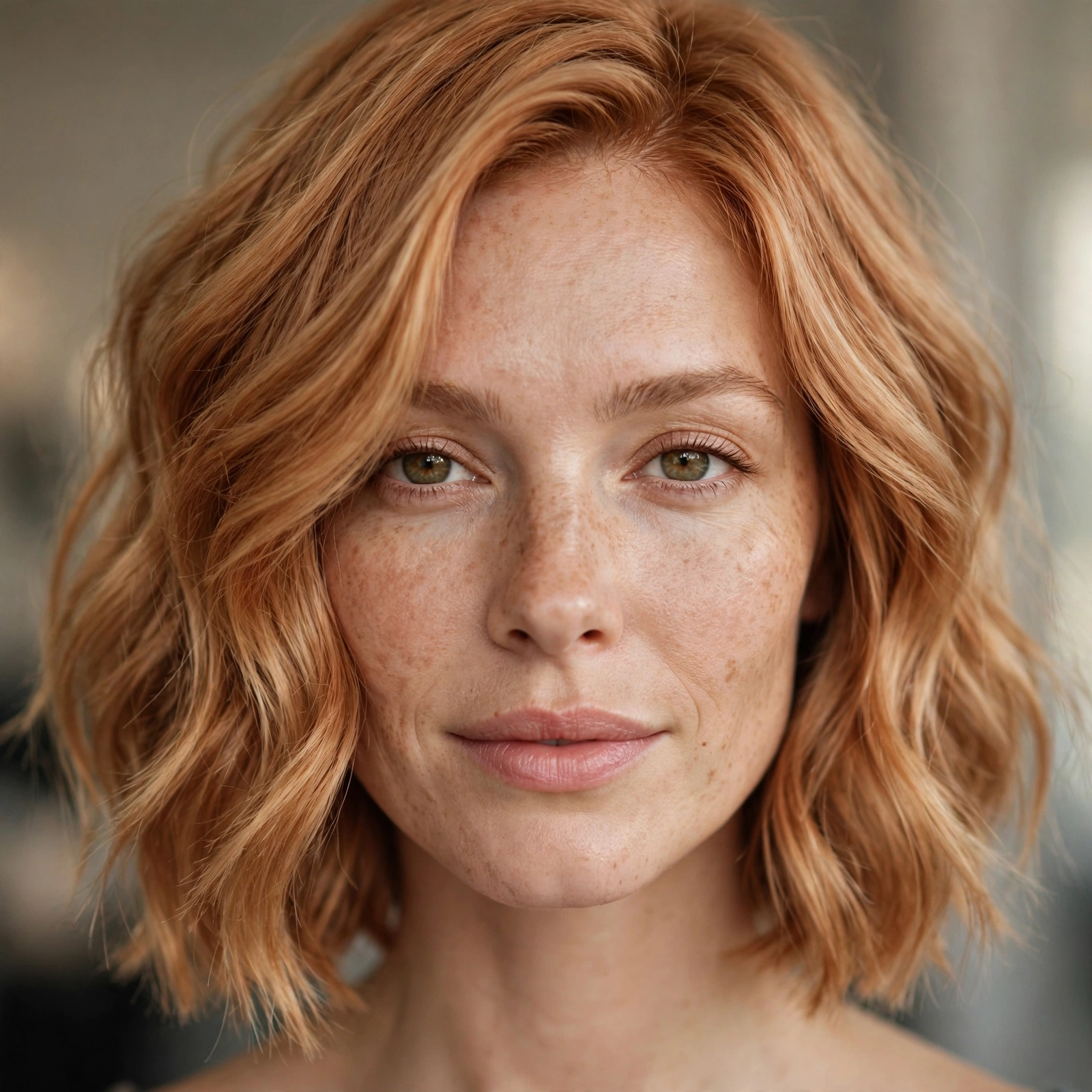 Strawberry blonde lob haircut