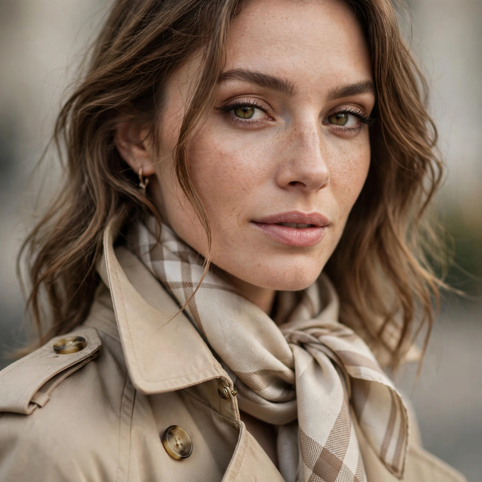 Trench coat styled with scarf