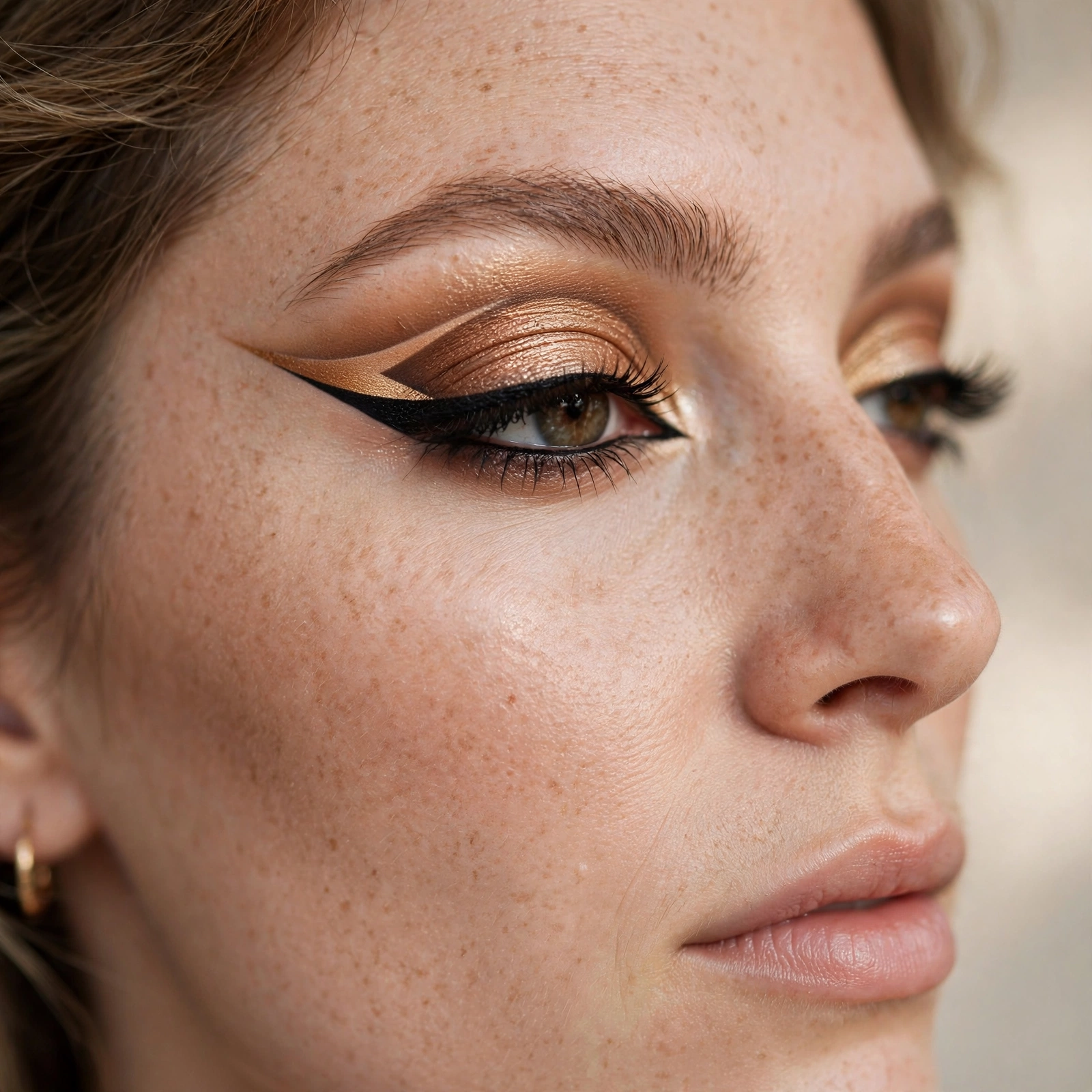 Eyeshadow winged liner look