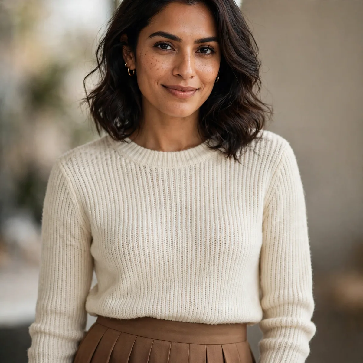 Knit top with midi skirt office look